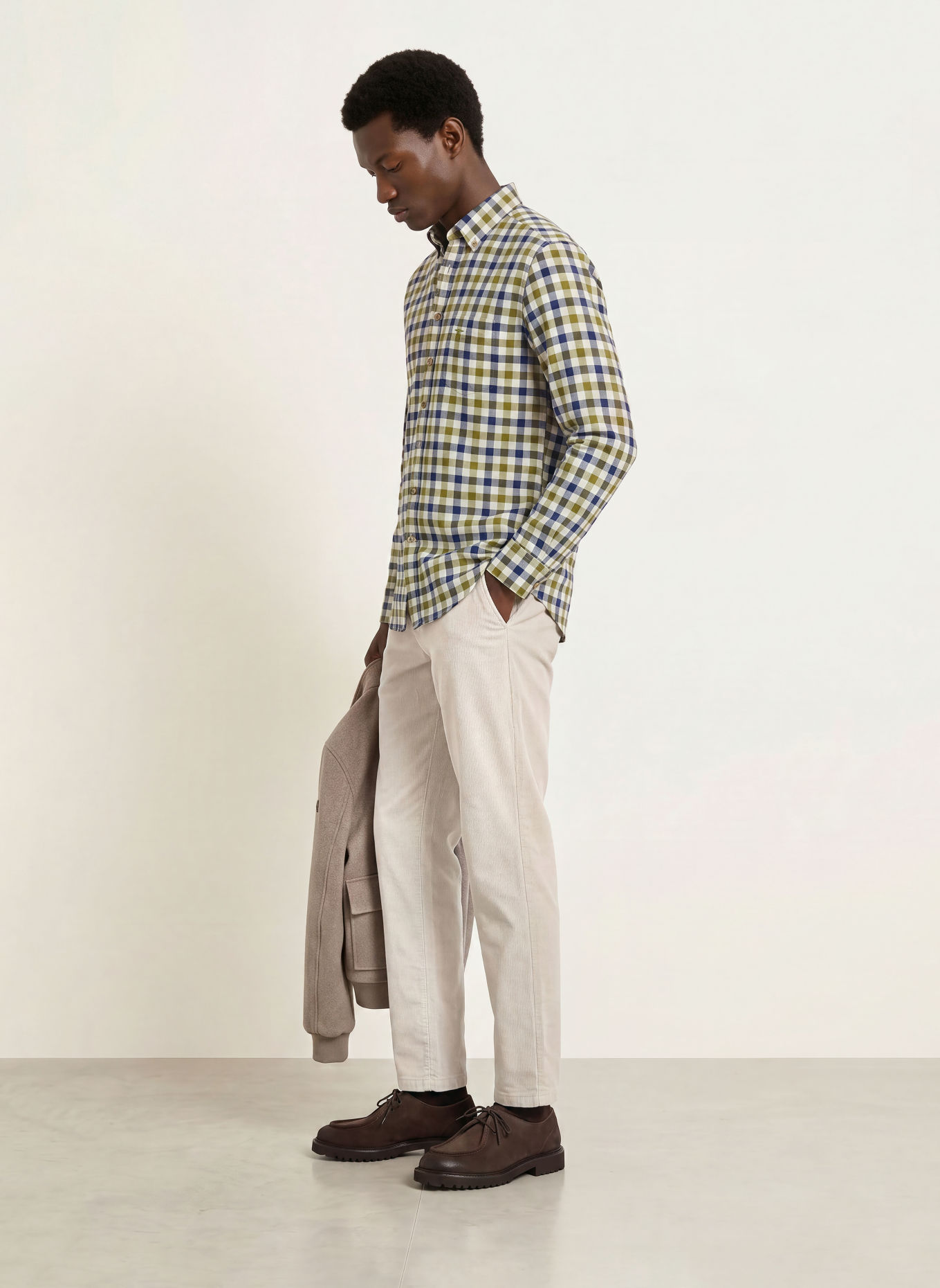 FYNCH-HATTON Hemd Regular Fit: OLIV / CREME / DUNKELBLAU