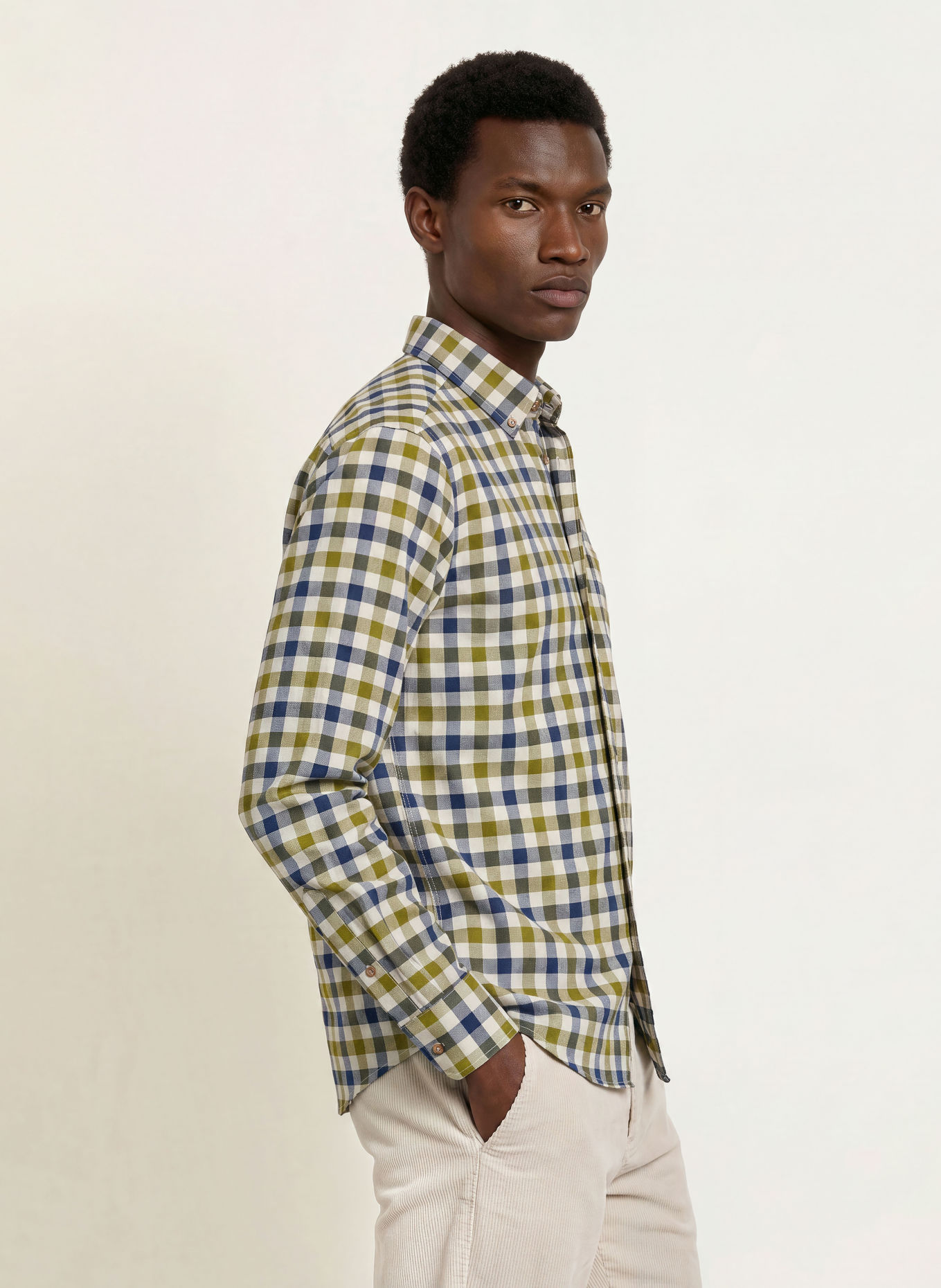 FYNCH-HATTON Hemd Regular Fit: OLIV / CREME / DUNKELBLAU