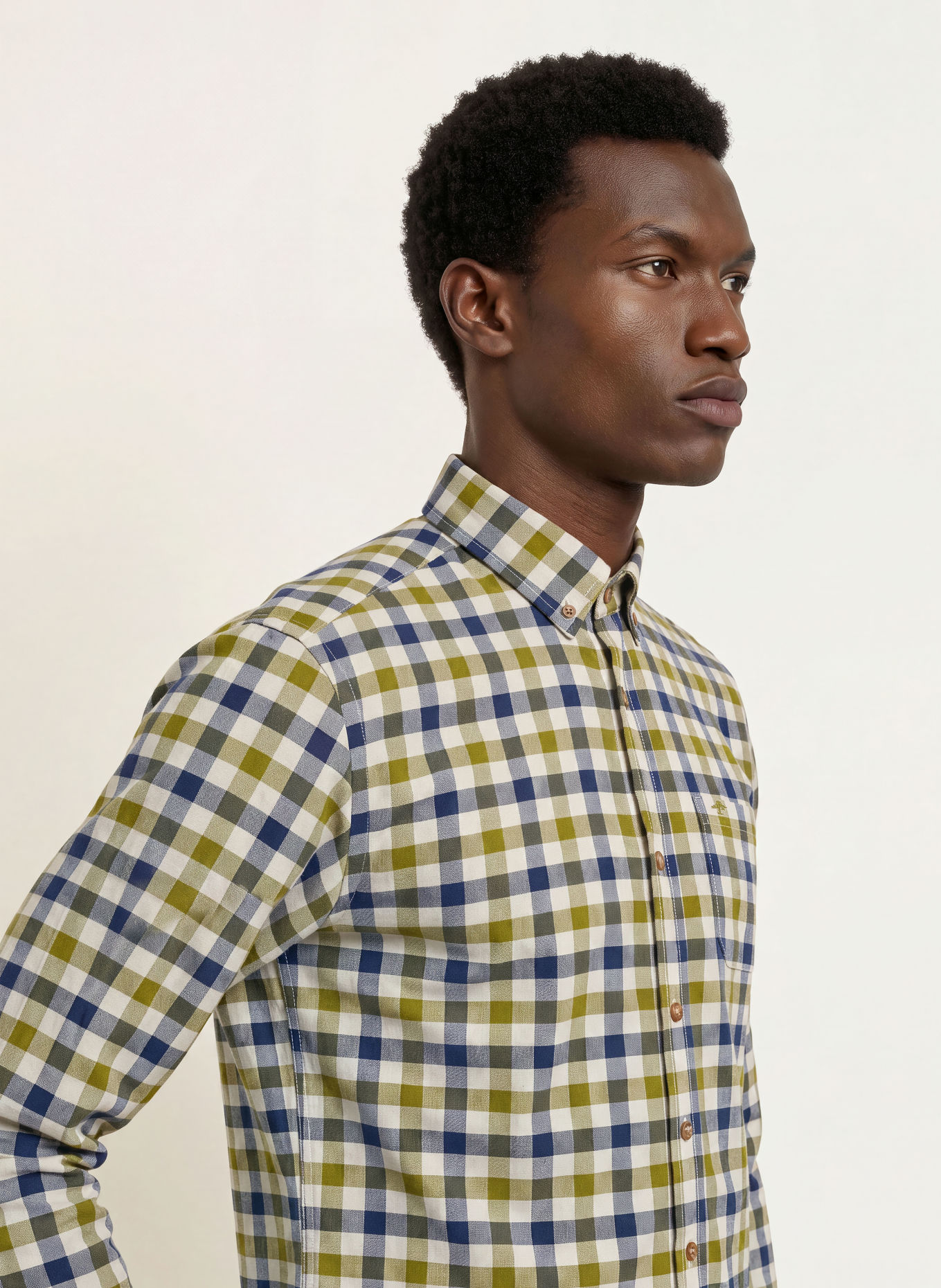FYNCH-HATTON Hemd Regular Fit: OLIV / CREME / DUNKELBLAU