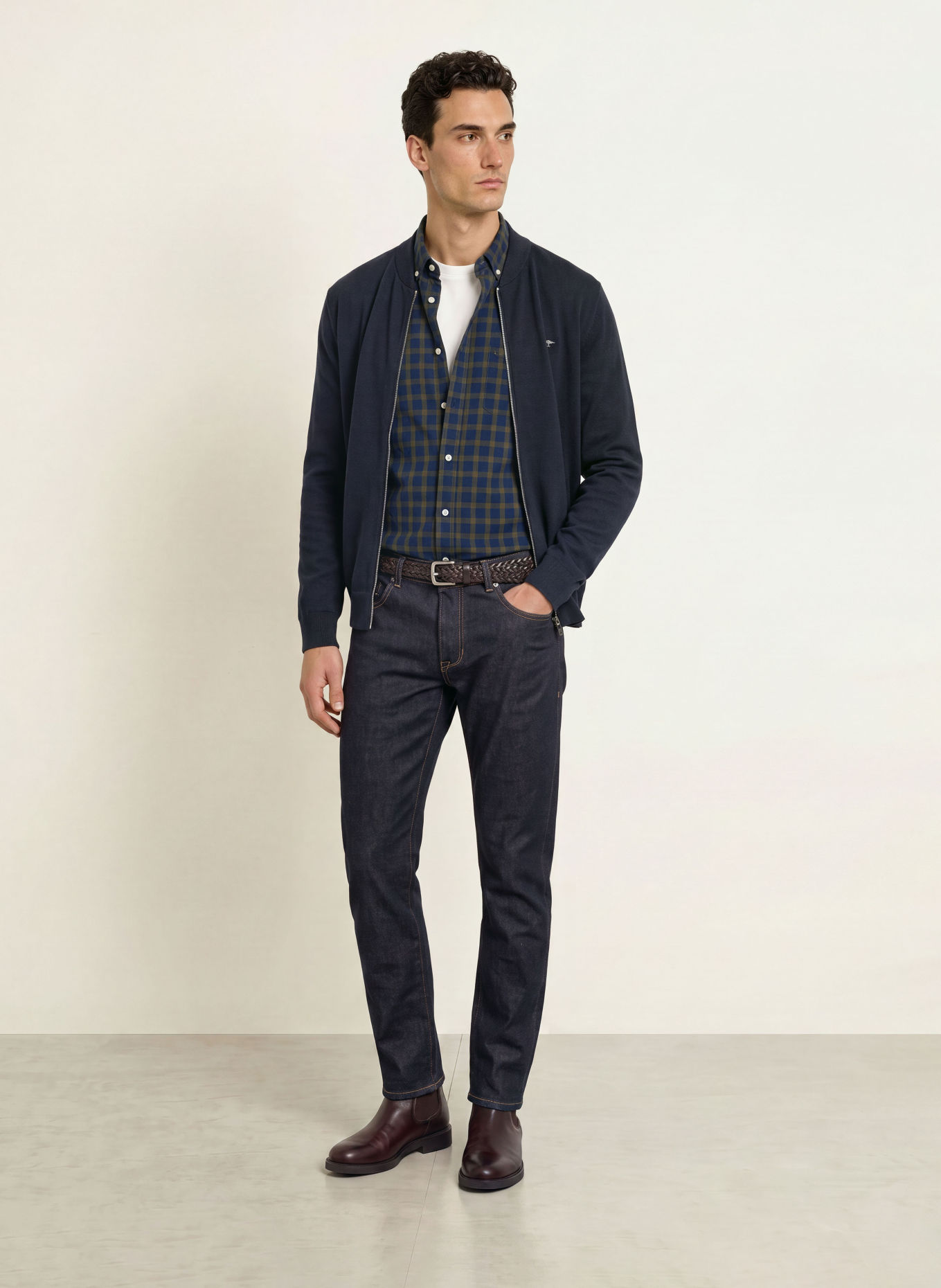FYNCH-HATTON Hemd Slim Fit: DUNKELBLAU / KHAKI