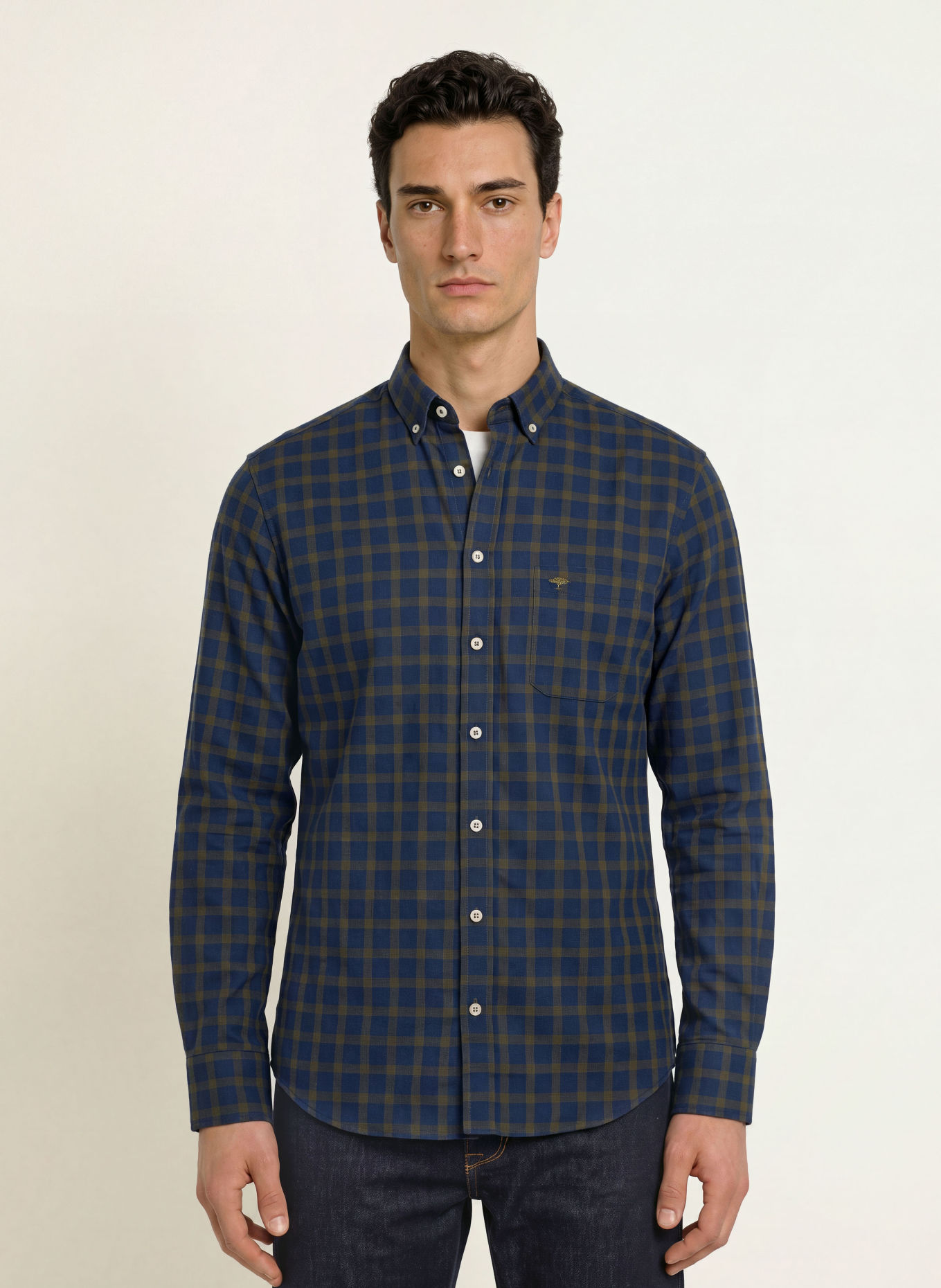 FYNCH-HATTON Hemd Slim Fit: DUNKELBLAU / KHAKI