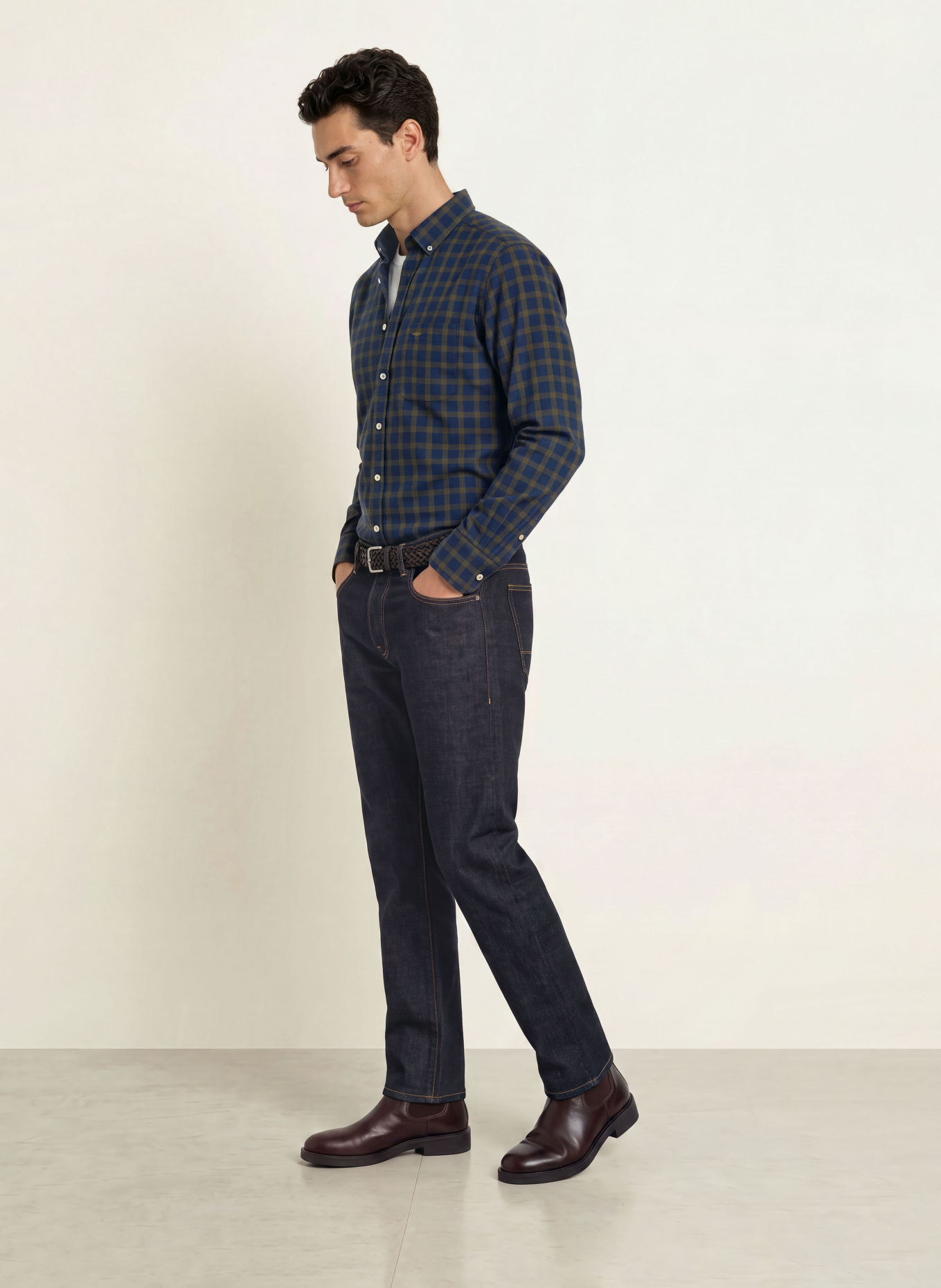 FYNCH-HATTON Hemd Slim Fit: DUNKELBLAU / KHAKI