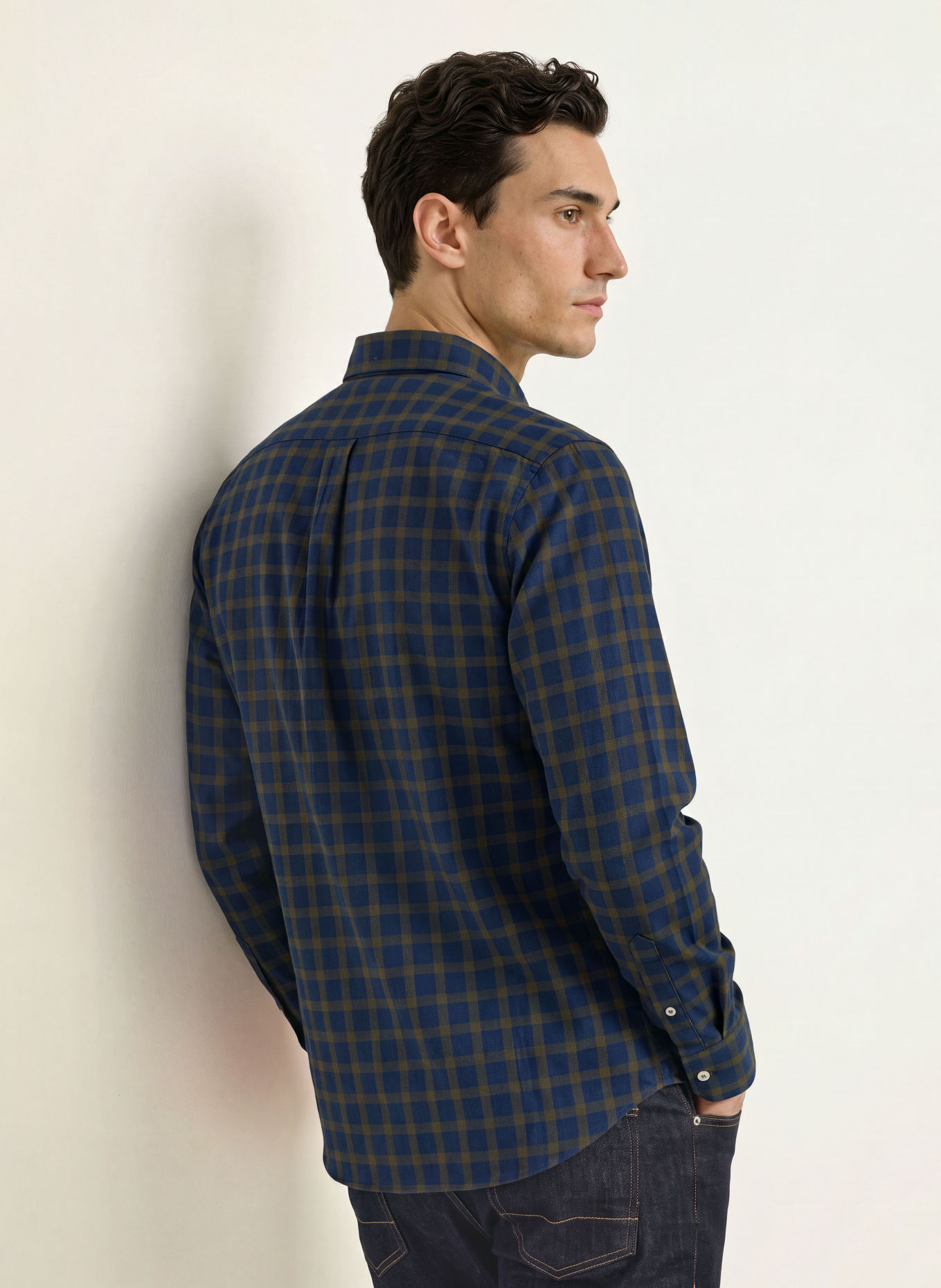 FYNCH-HATTON Hemd Slim Fit: DUNKELBLAU / KHAKI