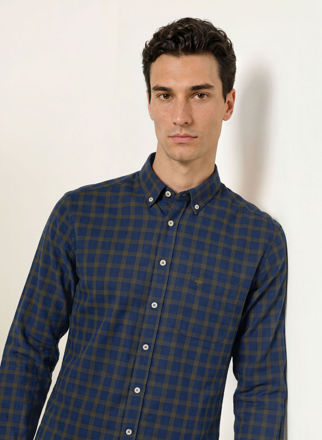FYNCH-HATTON Hemd Slim Fit: DUNKELBLAU / KHAKI