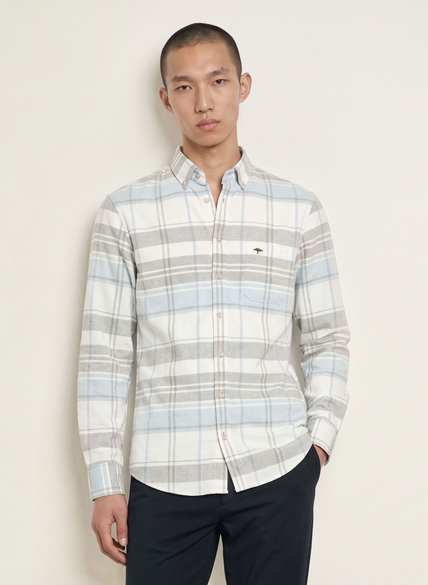 FYNCH-HATTON Corduroy Shirt, Regular Fit: GRAY / ECRU / BLUE GRAY