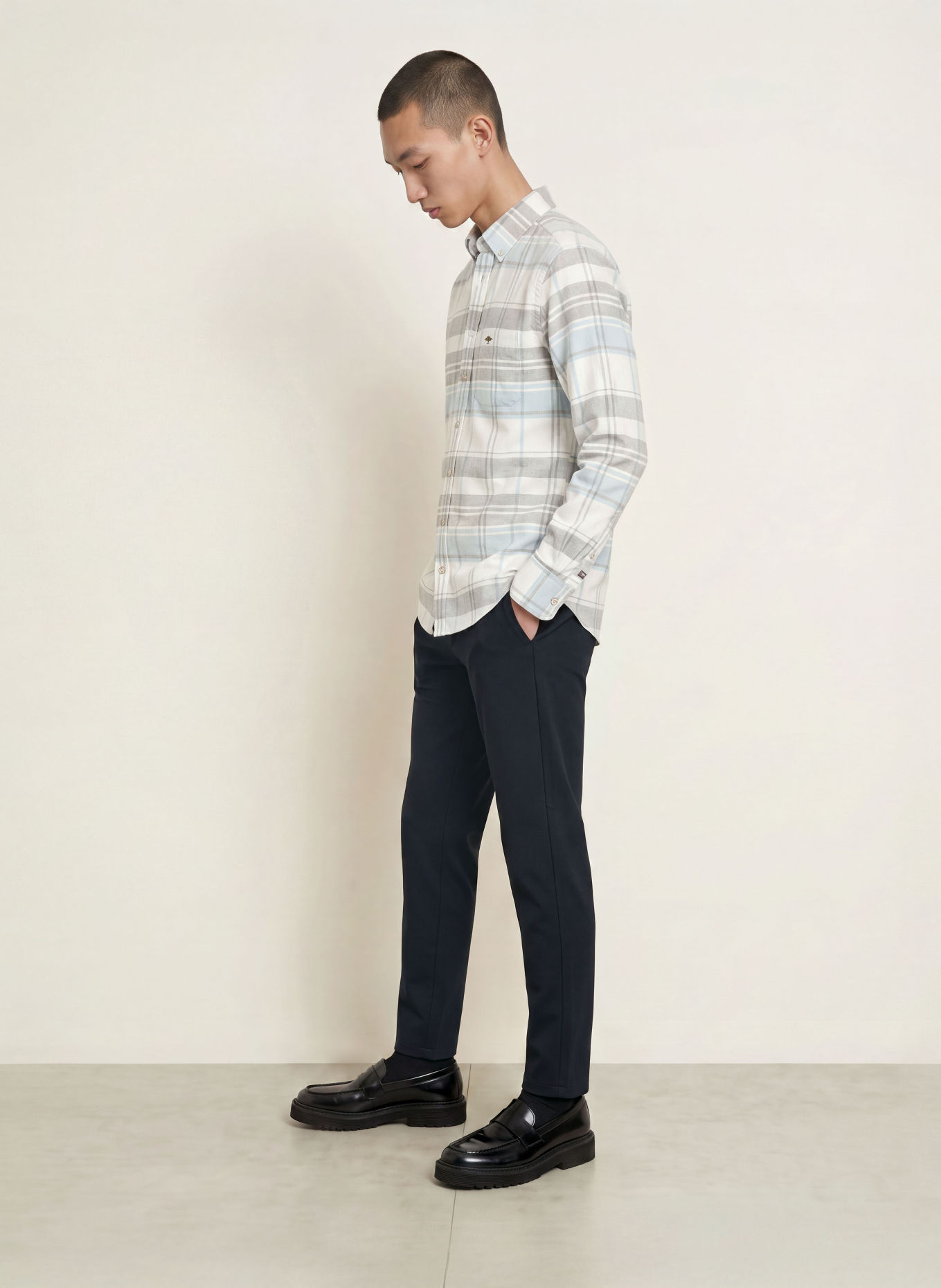 FYNCH-HATTON Corduroy Shirt, Regular Fit: GRAY / ECRU / BLUE GRAY