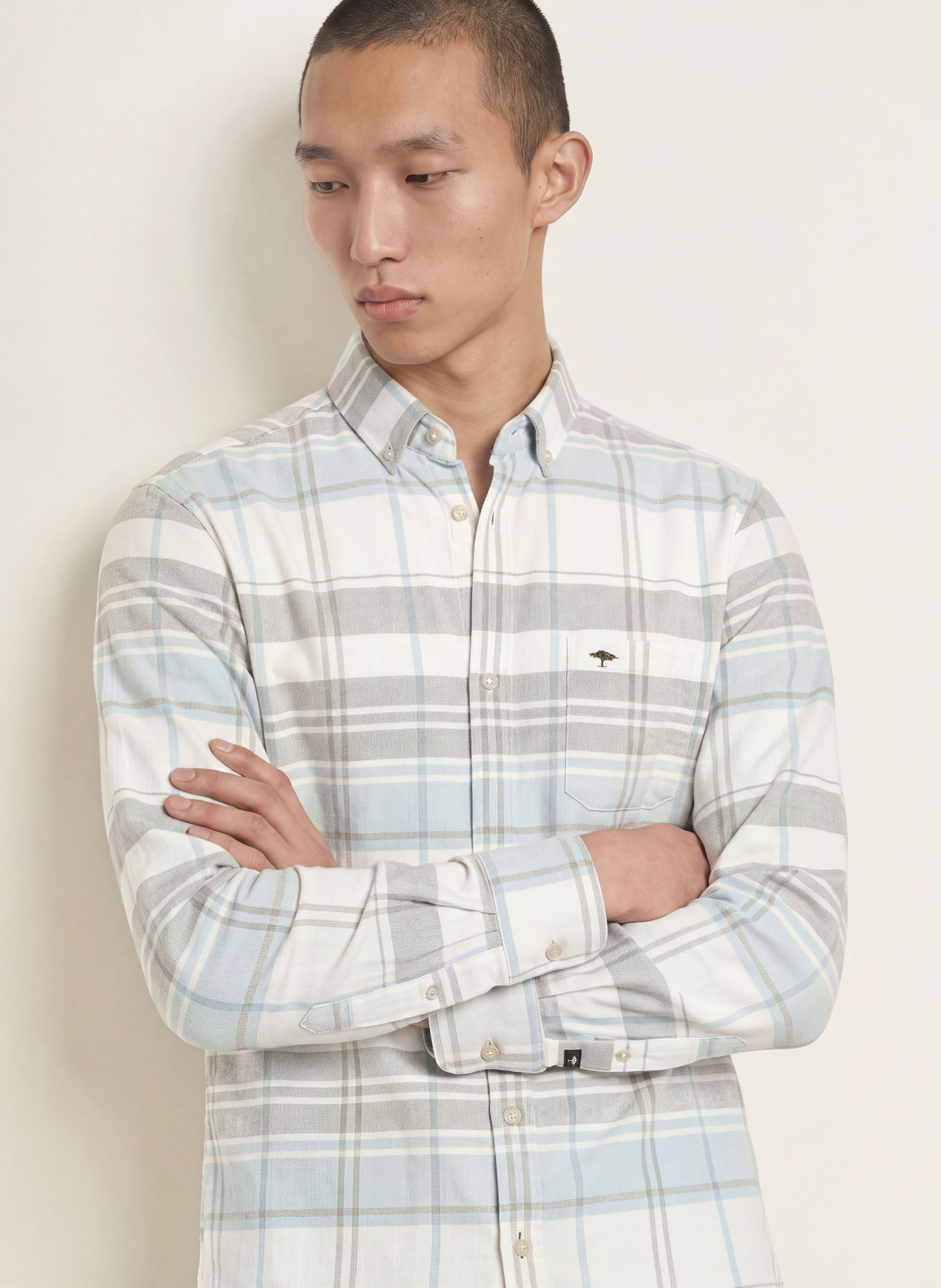 FYNCH-HATTON Corduroy Shirt, Regular Fit: GRAY / ECRU / BLUE GRAY