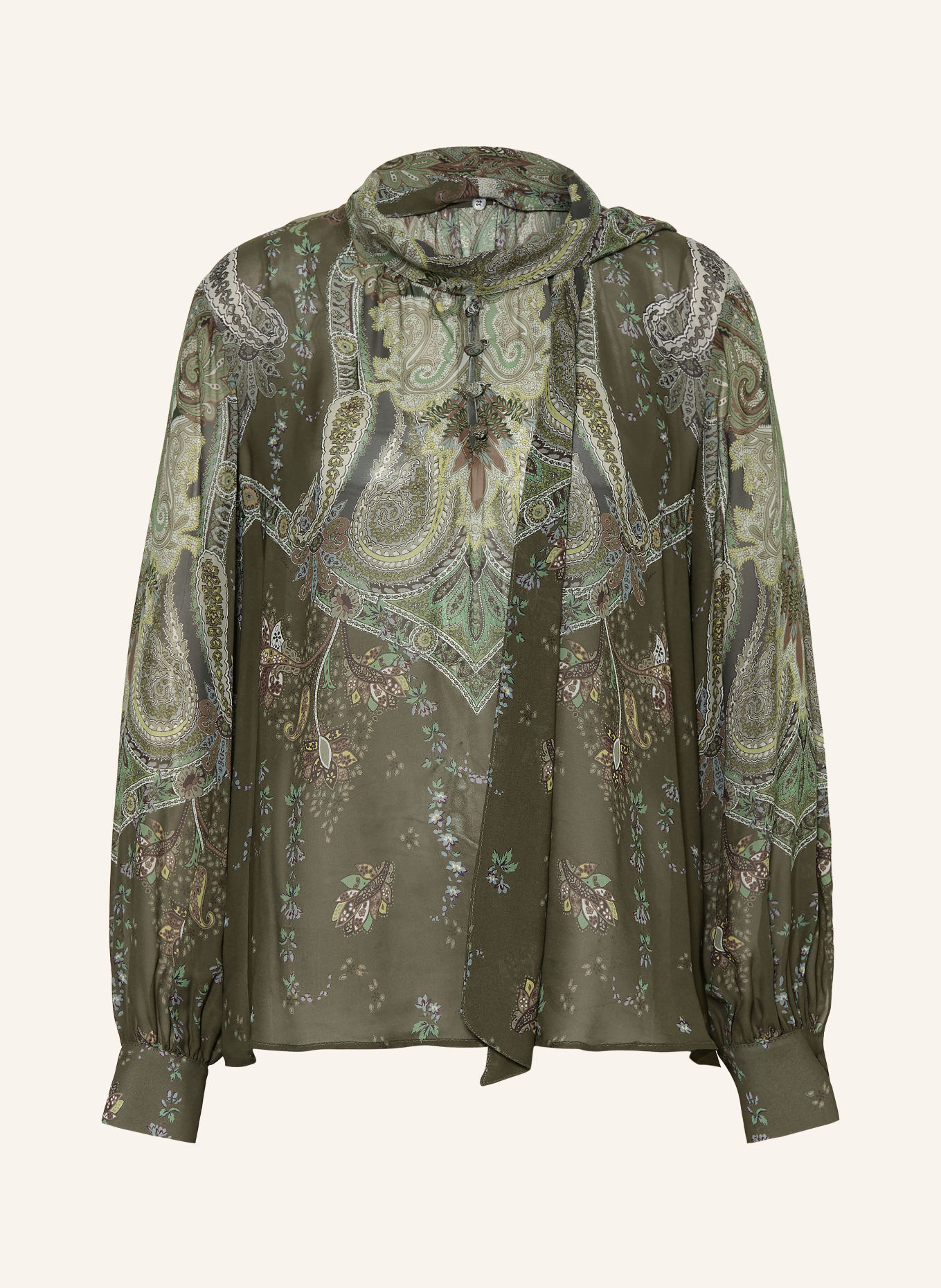 RIANI Blouse met afneembare strik: KAKI / BRUIN / ZWART