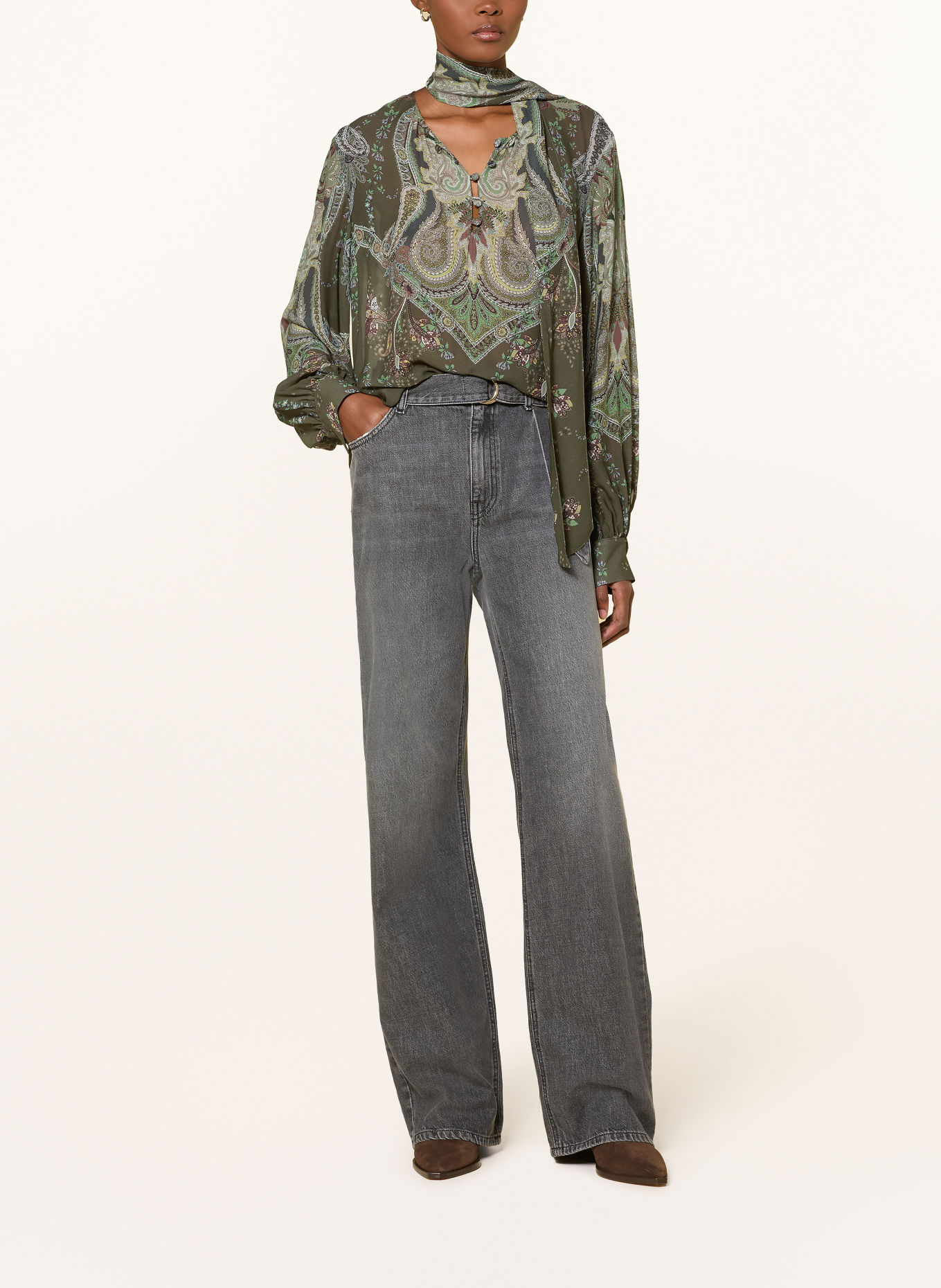 RIANI Blouse met afneembare strik: KAKI / BRUIN / ZWART