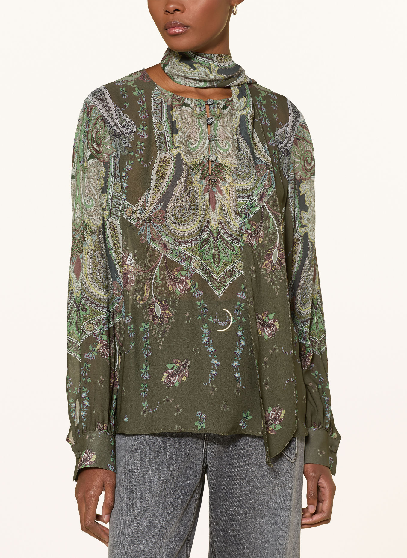 RIANI Blouse met afneembare strik: KAKI / BRUIN / ZWART
