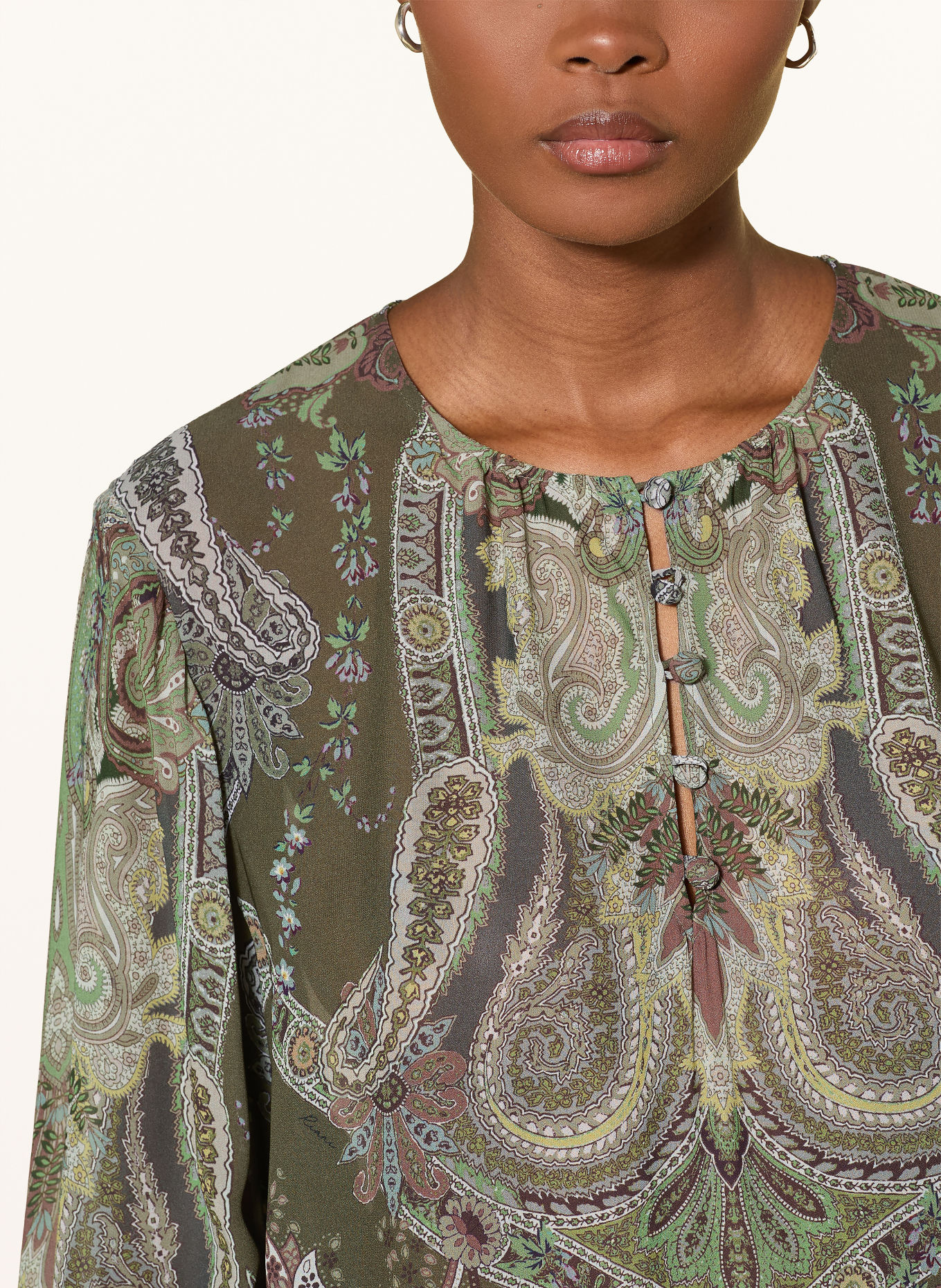 RIANI Blouse met afneembare strik: KAKI / BRUIN / ZWART