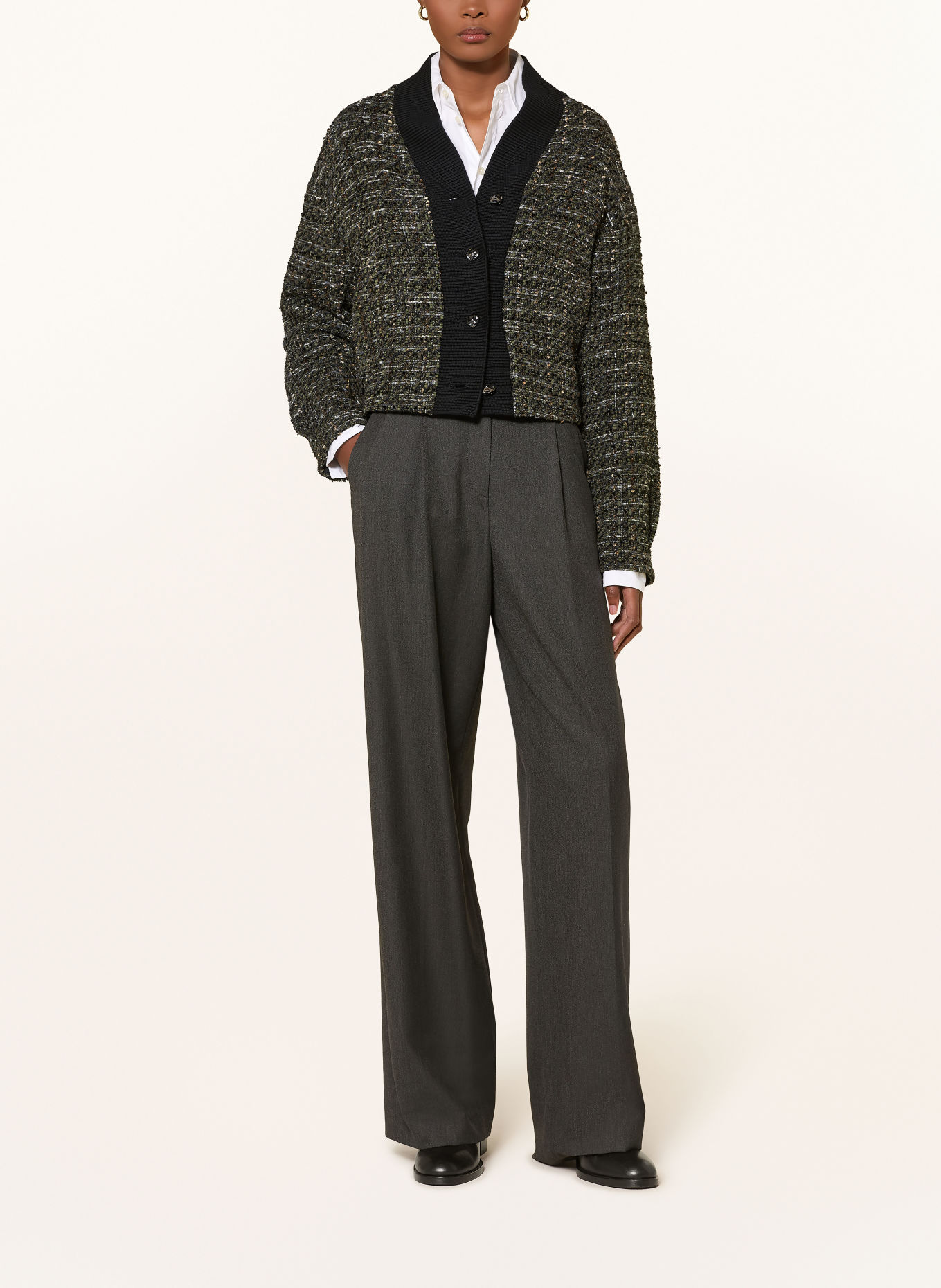 RIANI Blazer van bouclé met glittergaren: OLIJF / ZILVER / ZWART