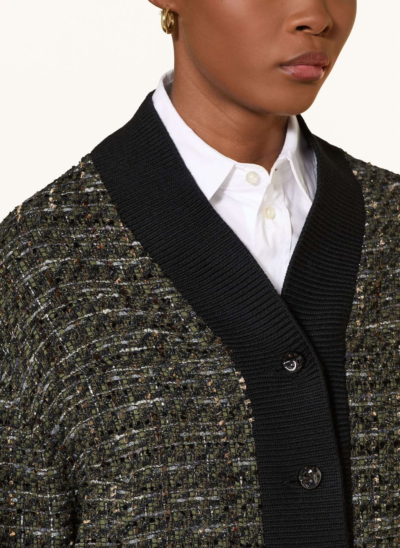 RIANI Blazer van bouclé met glittergaren: OLIJF / ZILVER / ZWART