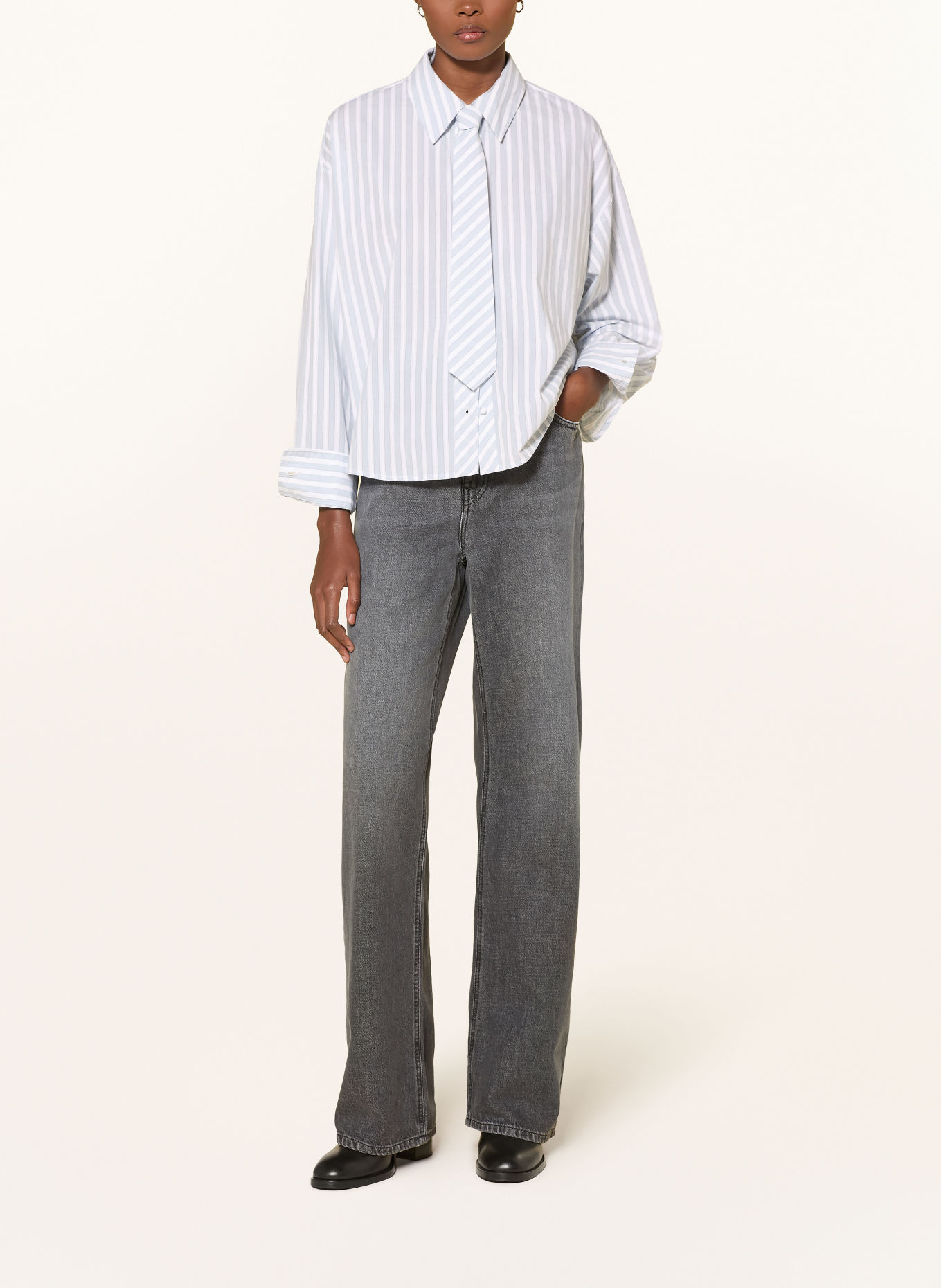 RIANI Overhemdblouse met afneembare strik: BLAUWGRIJS / WIT