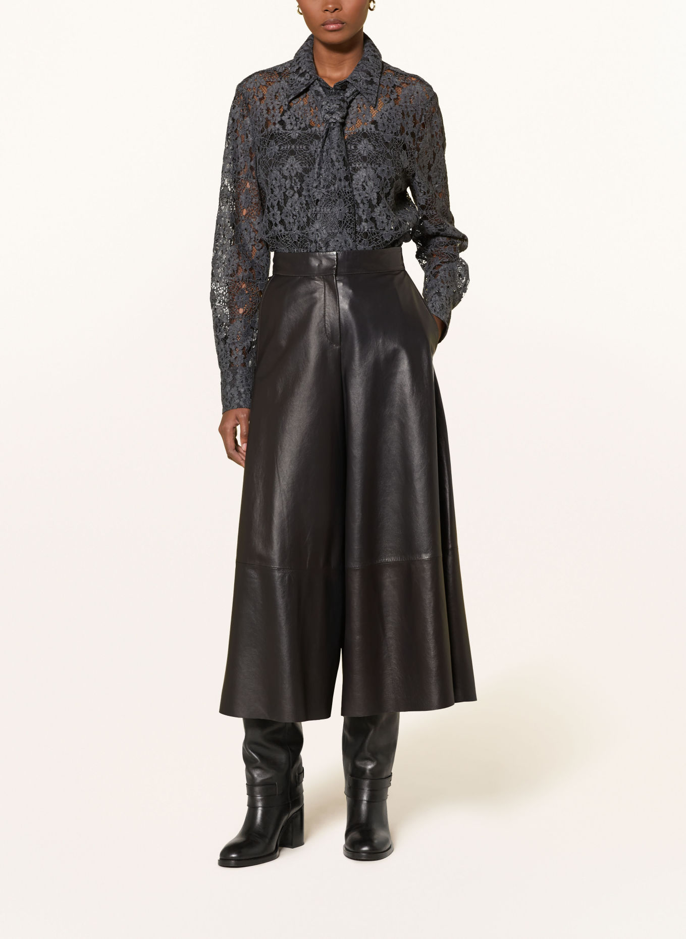 RIANI Pantalon style jupe-culotte en cuir: NOIR