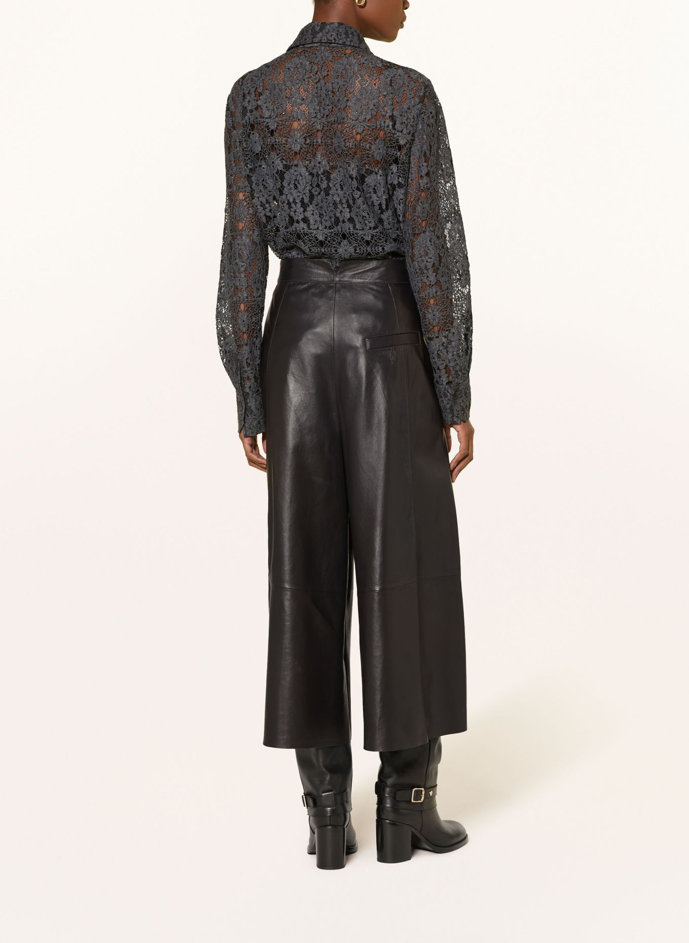 RIANI Pantalon style jupe-culotte en cuir: NOIR