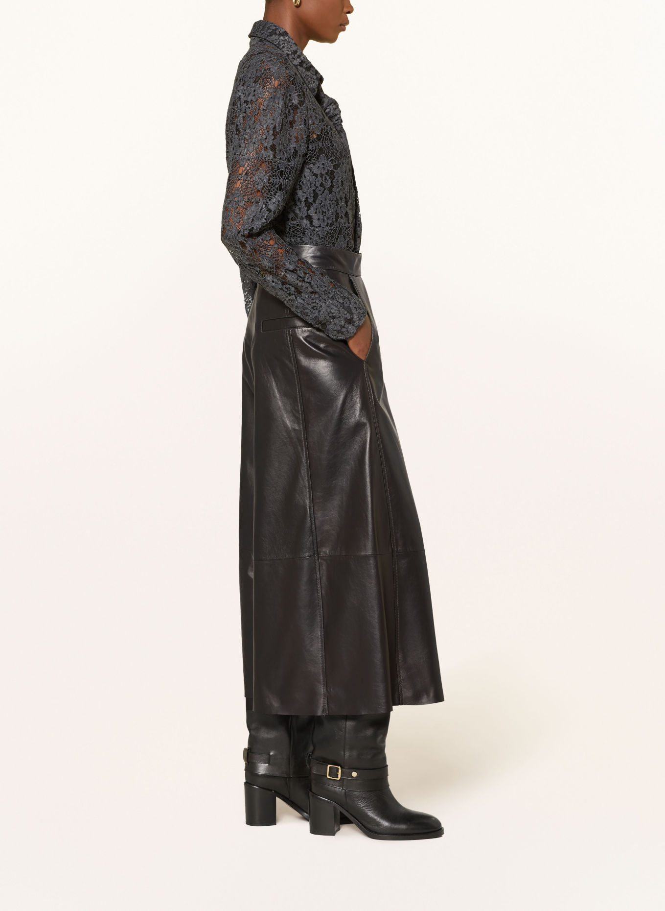 RIANI Pantalon style jupe-culotte en cuir: NOIR
