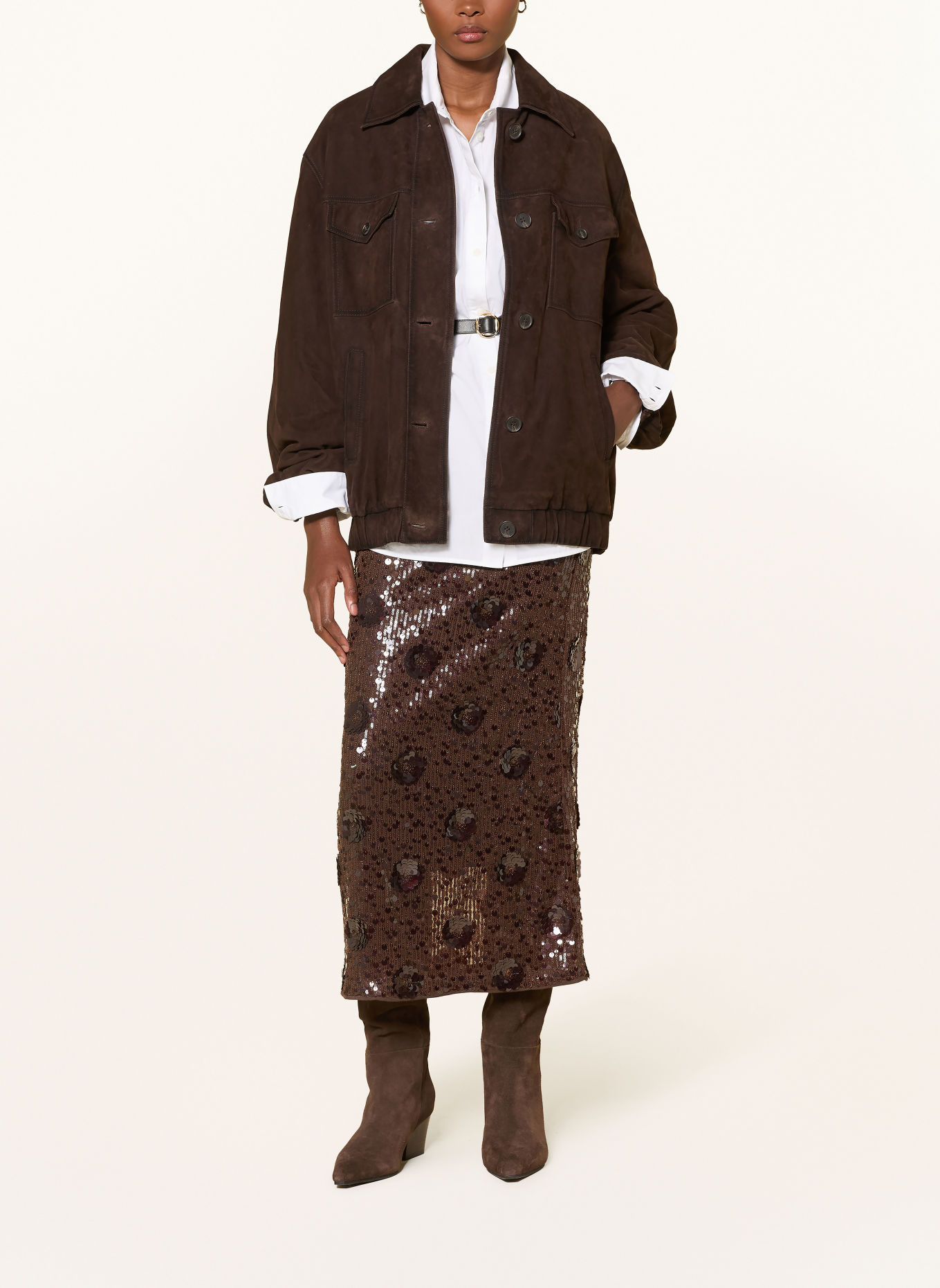 RIANI Rok met pailletten: MARRON FONCÉ