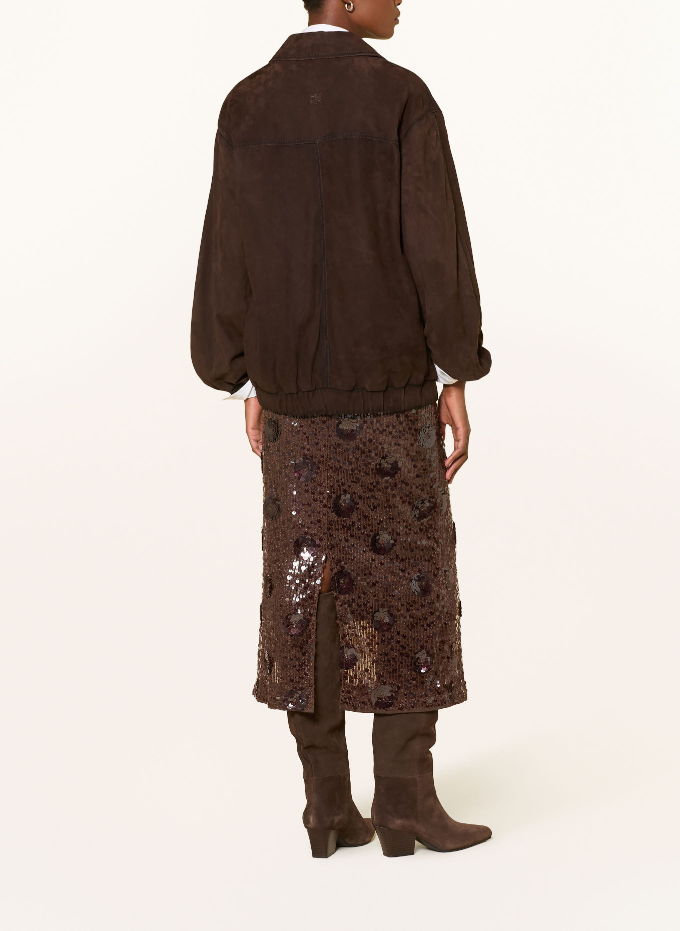 RIANI Rok met pailletten: MARRON FONCÉ