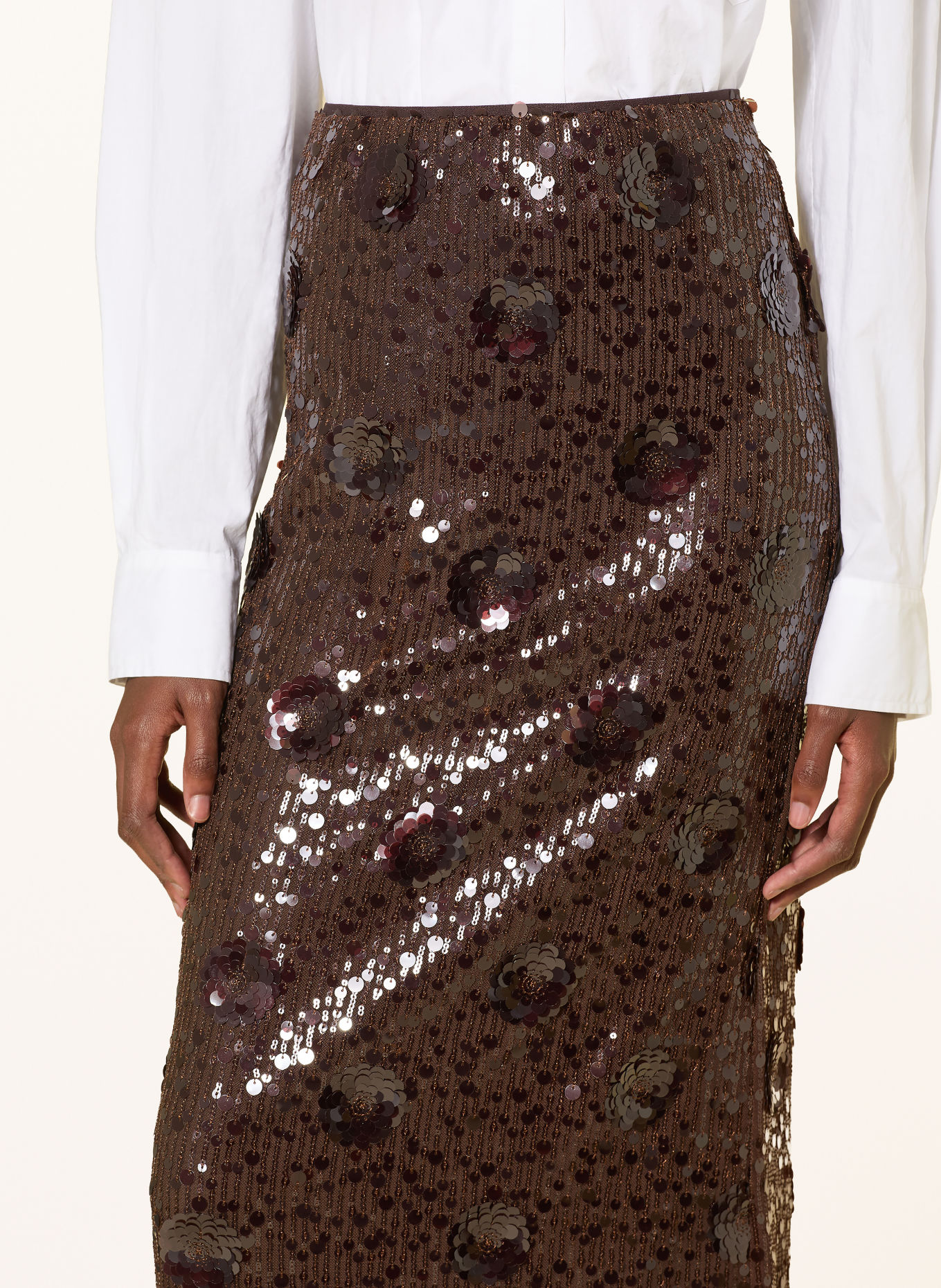 RIANI Rok met pailletten: MARRON FONCÉ