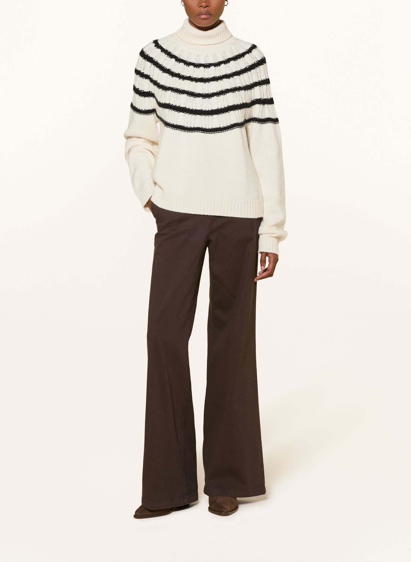 RIANI Rollkragenpullover mit Merinowolle und Cashmere: CREME / SCHWARZ