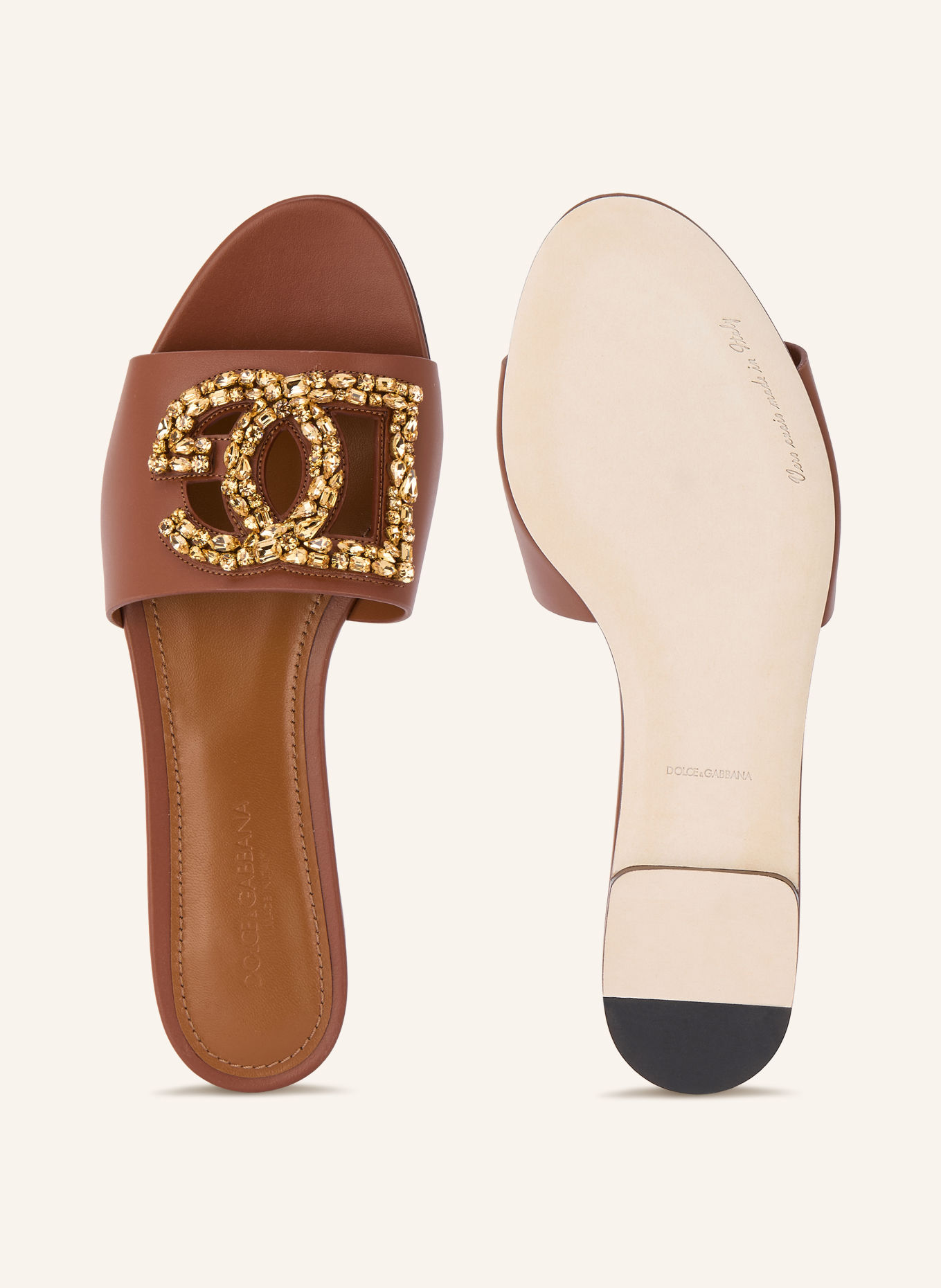 DOLCE & GABBANA Sandales ouvertes ornées de pierres décoratives: MARRON / OR