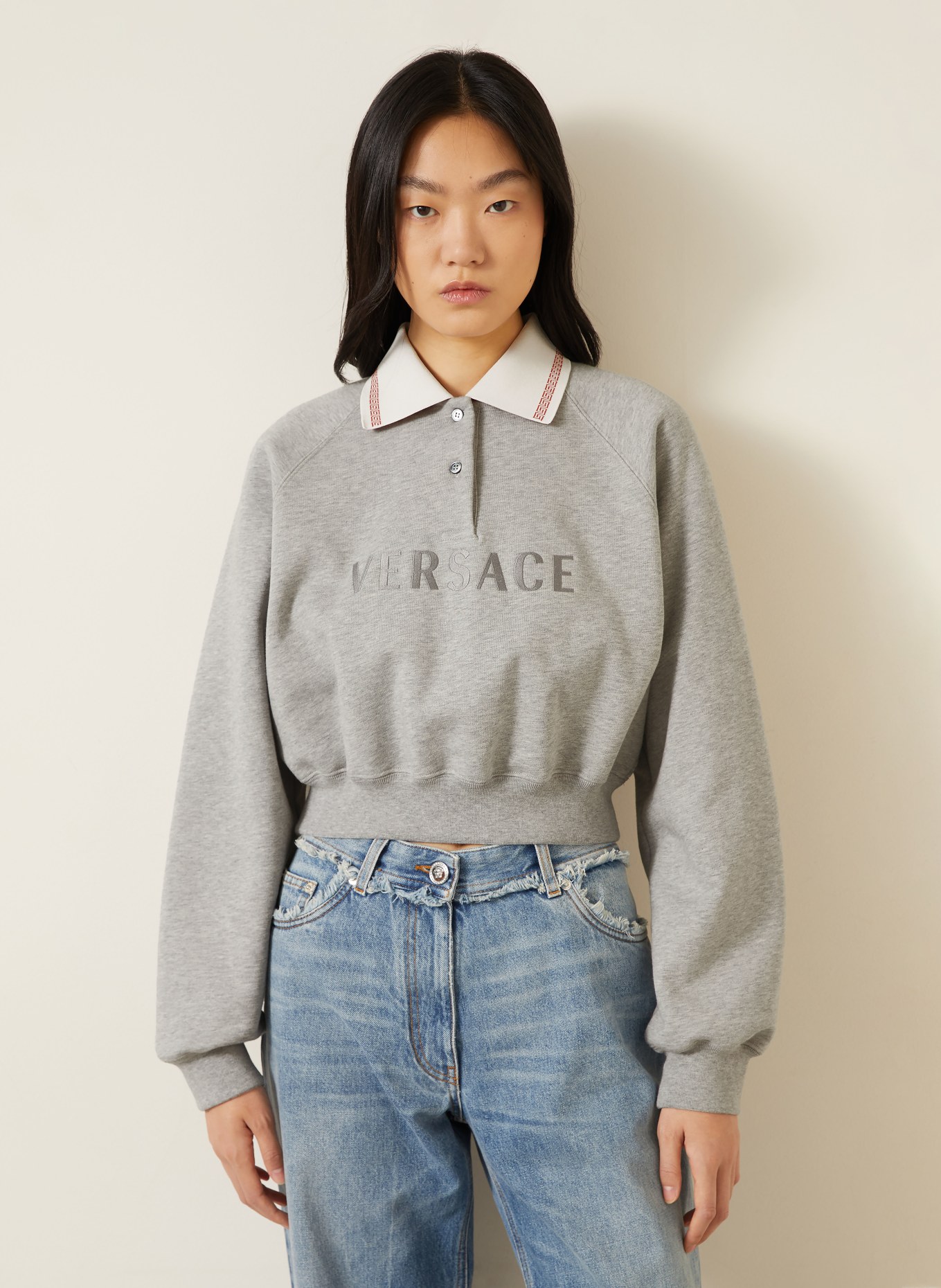 VERSACE Sweatshirt: GRIJS / ECRU / ROOD