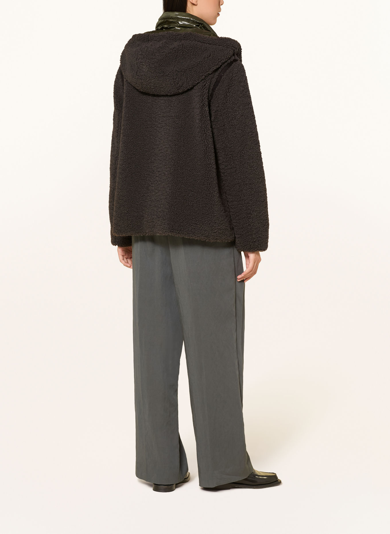 FRIEDA & FREDDIES Teddyfell-Jacke: KHAKI / SCHWARZ