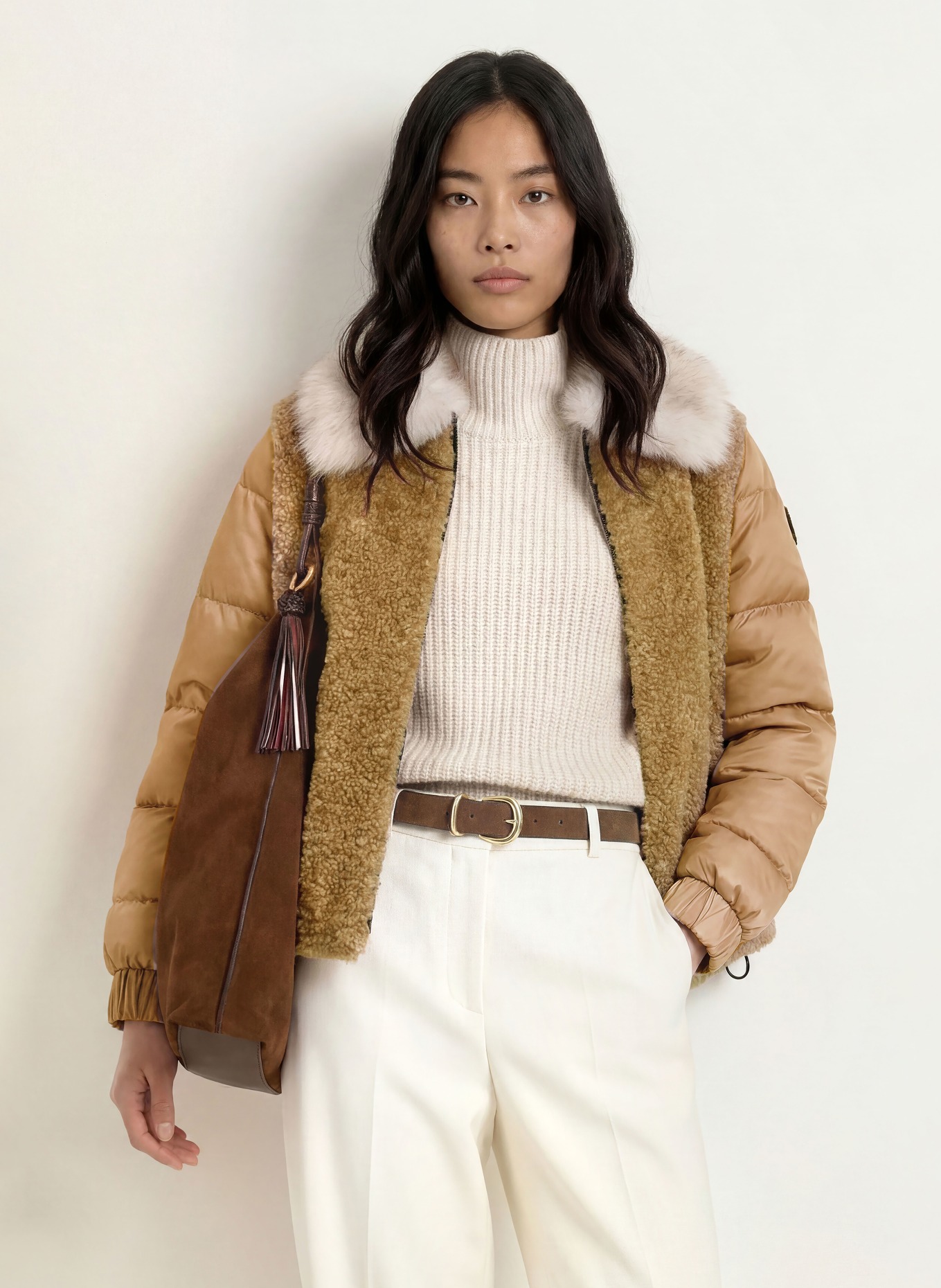 FRIEDA & FREDDIES Steppjacke ALAINA im Materialmix: TAUPE / HELLBRAUN