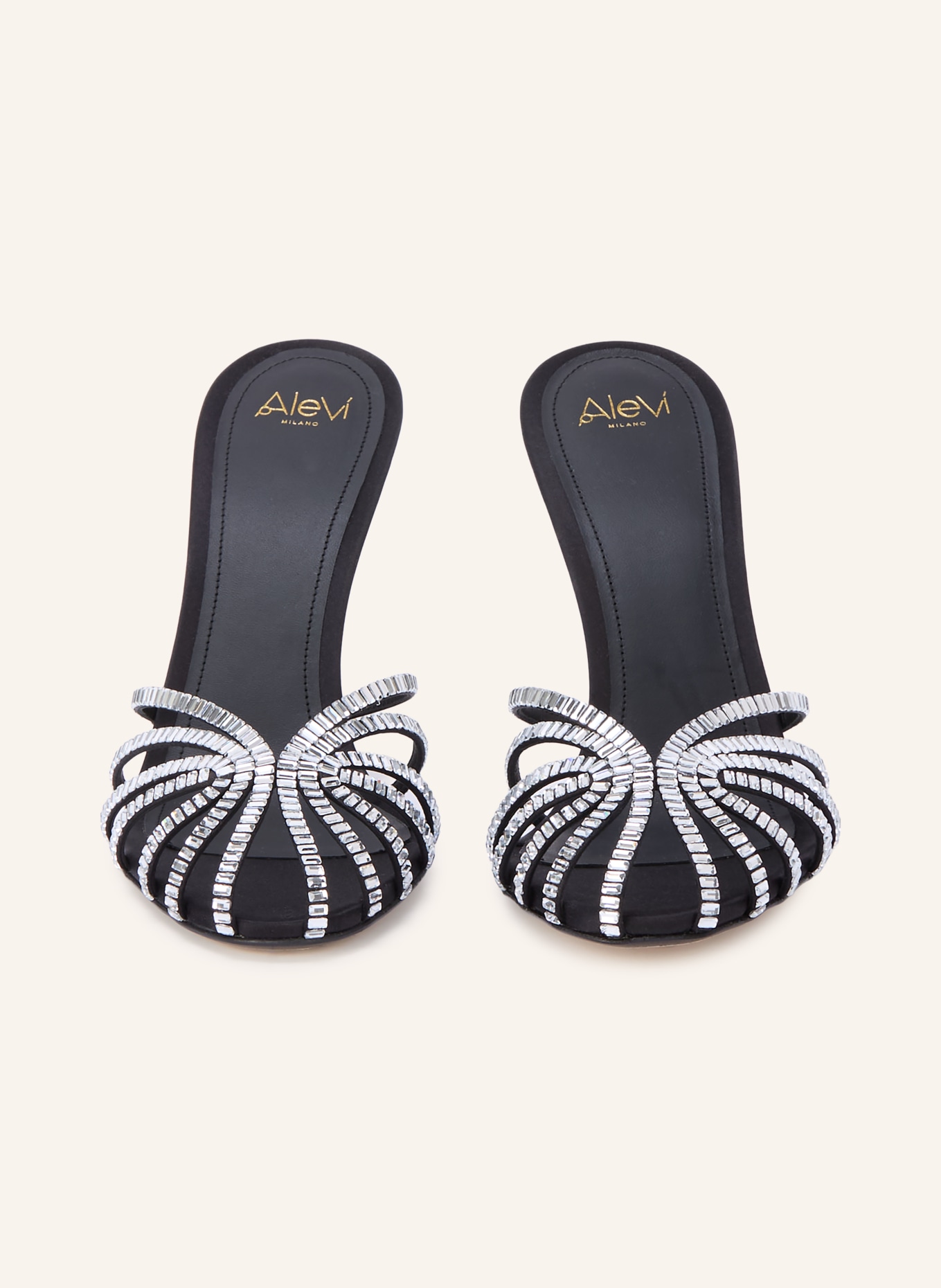 ALEVI Mules EMILY XTAL ornées de pierres et de perles décoratives: NOIR / OR BLANC