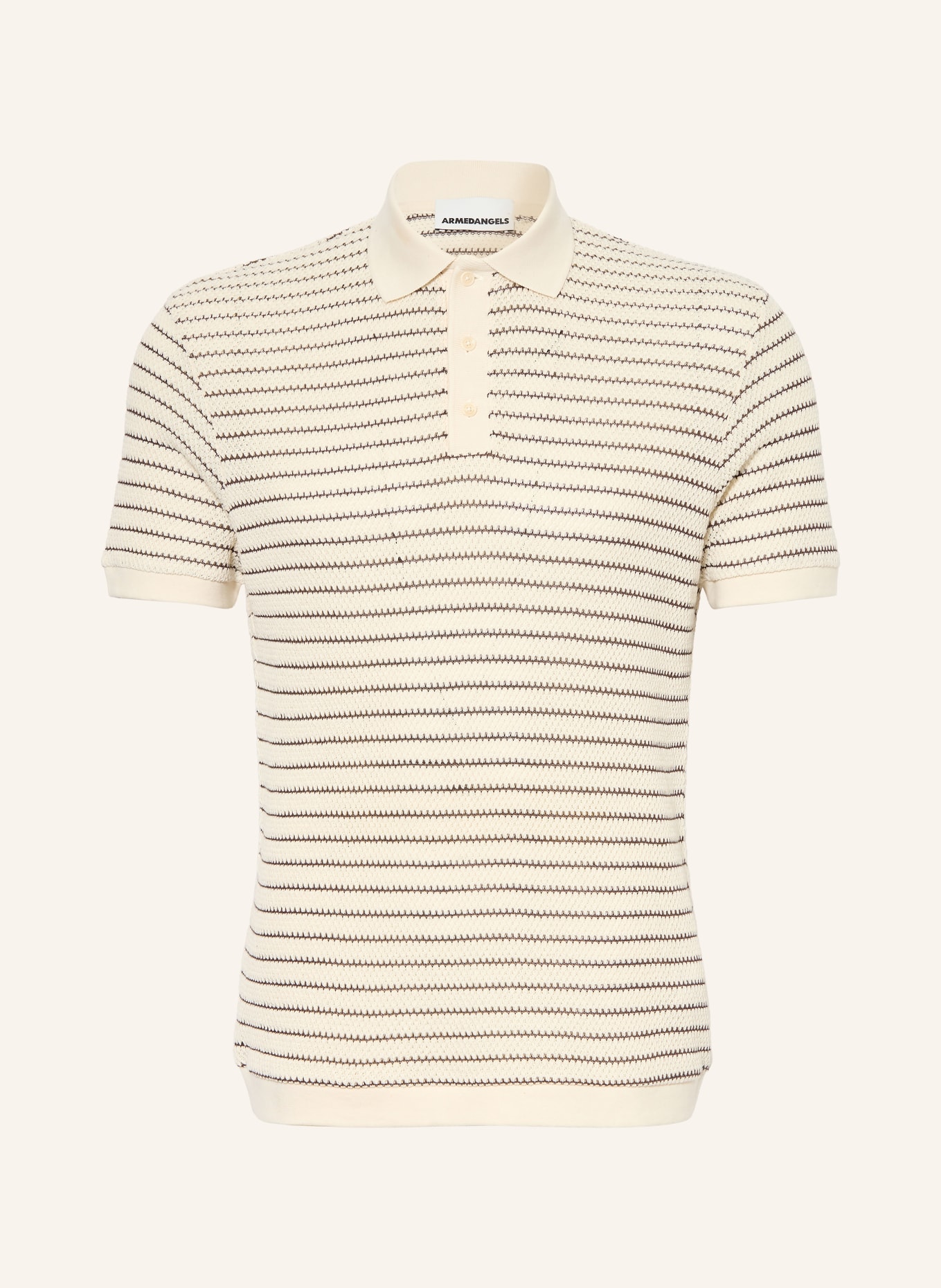 ARMEDANGELS Gebreid poloshirt MAARIO Regular Fit: CRÈME / MARRON FONCÉ