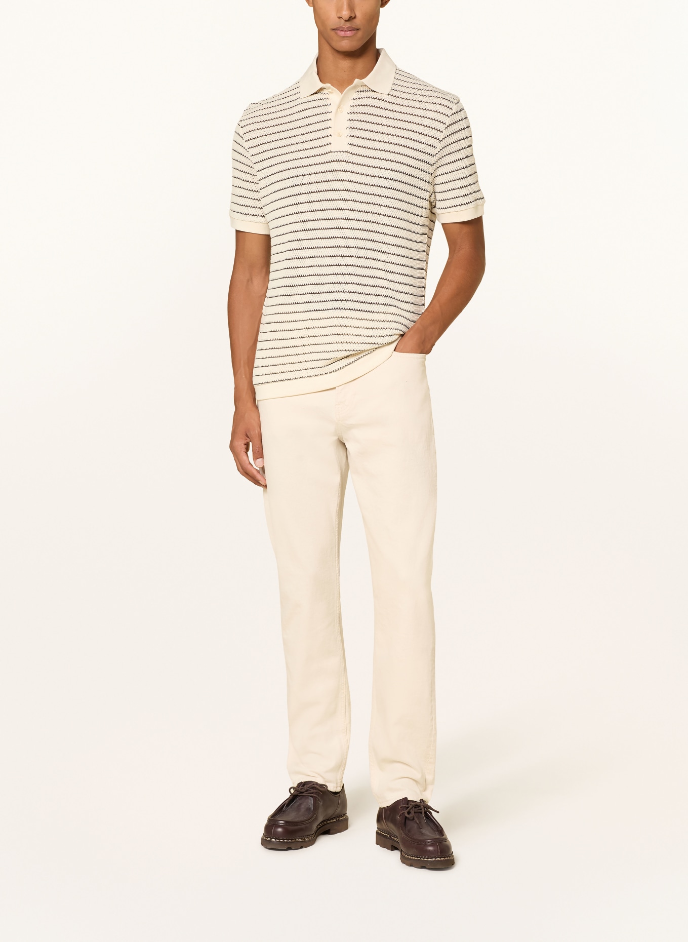 ARMEDANGELS Gebreid poloshirt MAARIO Regular Fit: CRÈME / MARRON FONCÉ