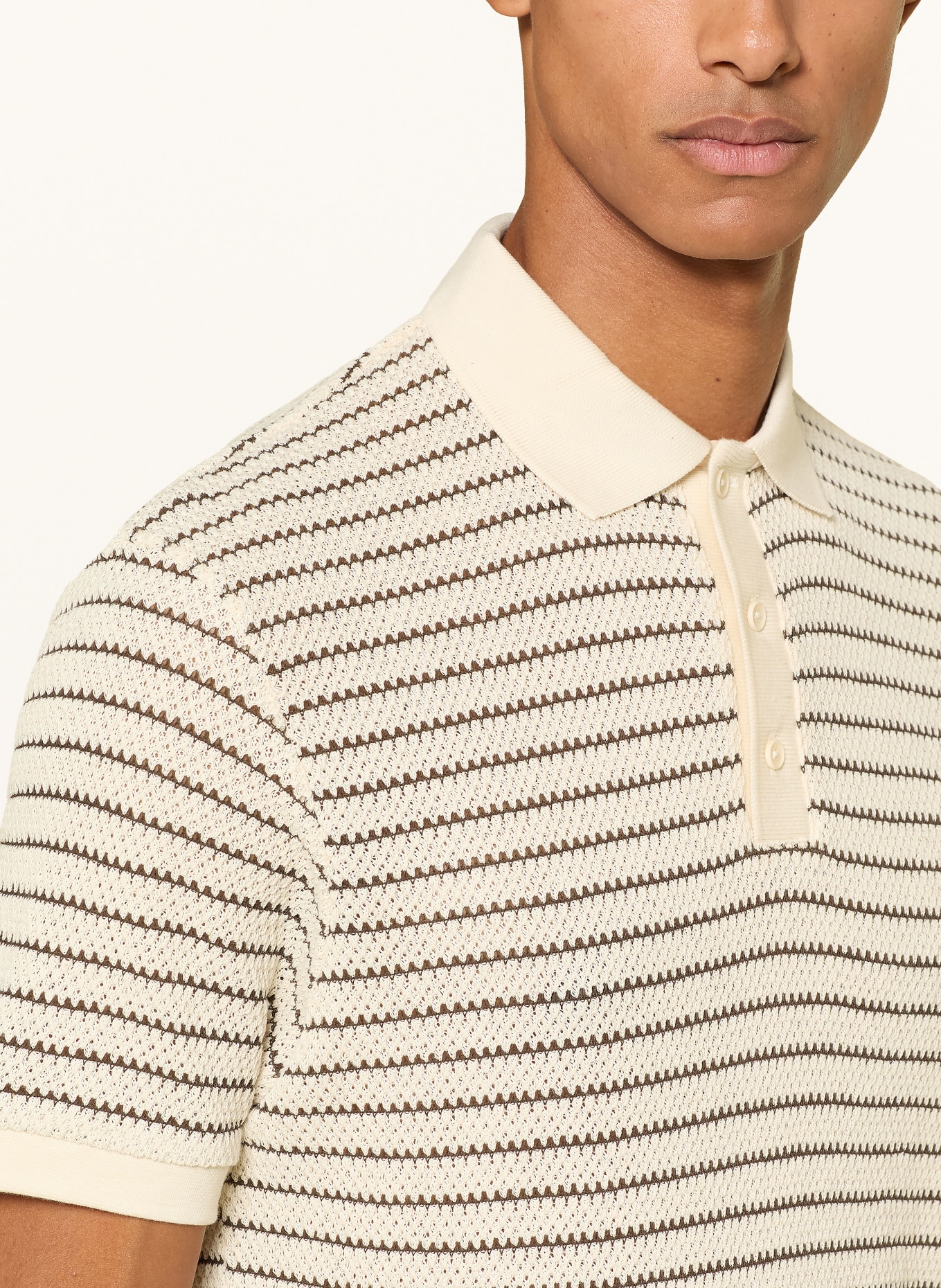 ARMEDANGELS Gebreid poloshirt MAARIO Regular Fit: CRÈME / MARRON FONCÉ