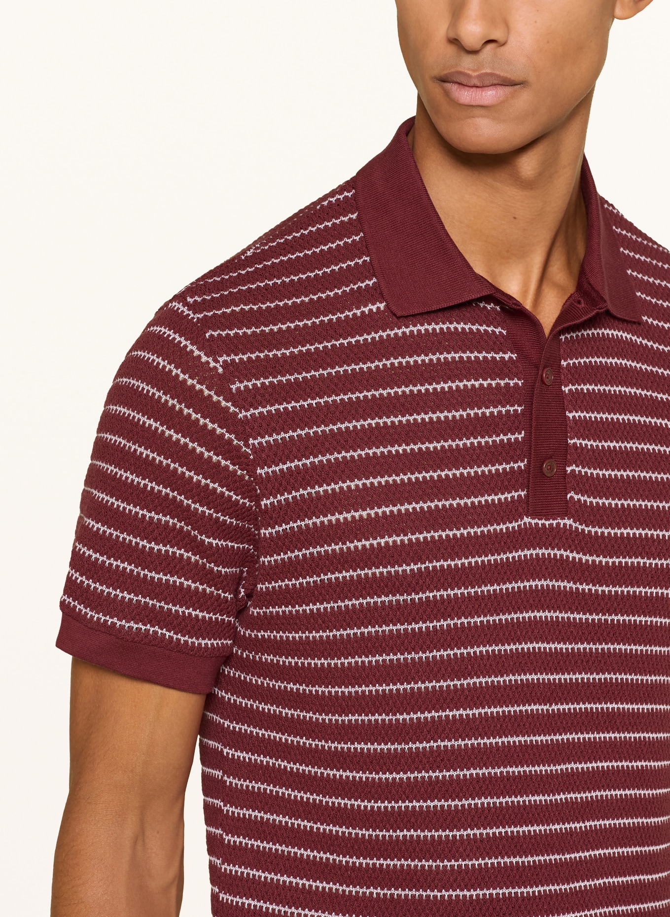 ARMEDANGELS Gebreid poloshirt MAARIO Regular Fit: DONKERROOD / LICHTPAARS