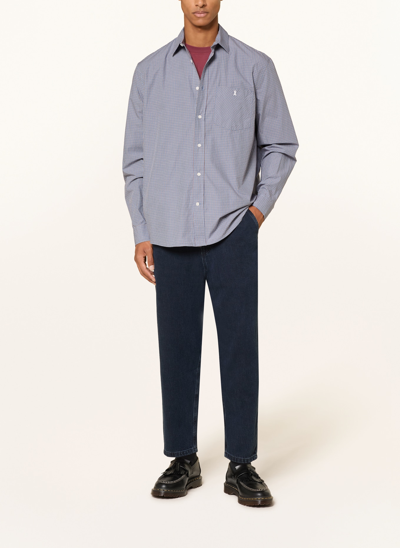 ARMEDANGELS Overhemd met relaxte pasvorm: BLAUW / DONKERROOD / WIT