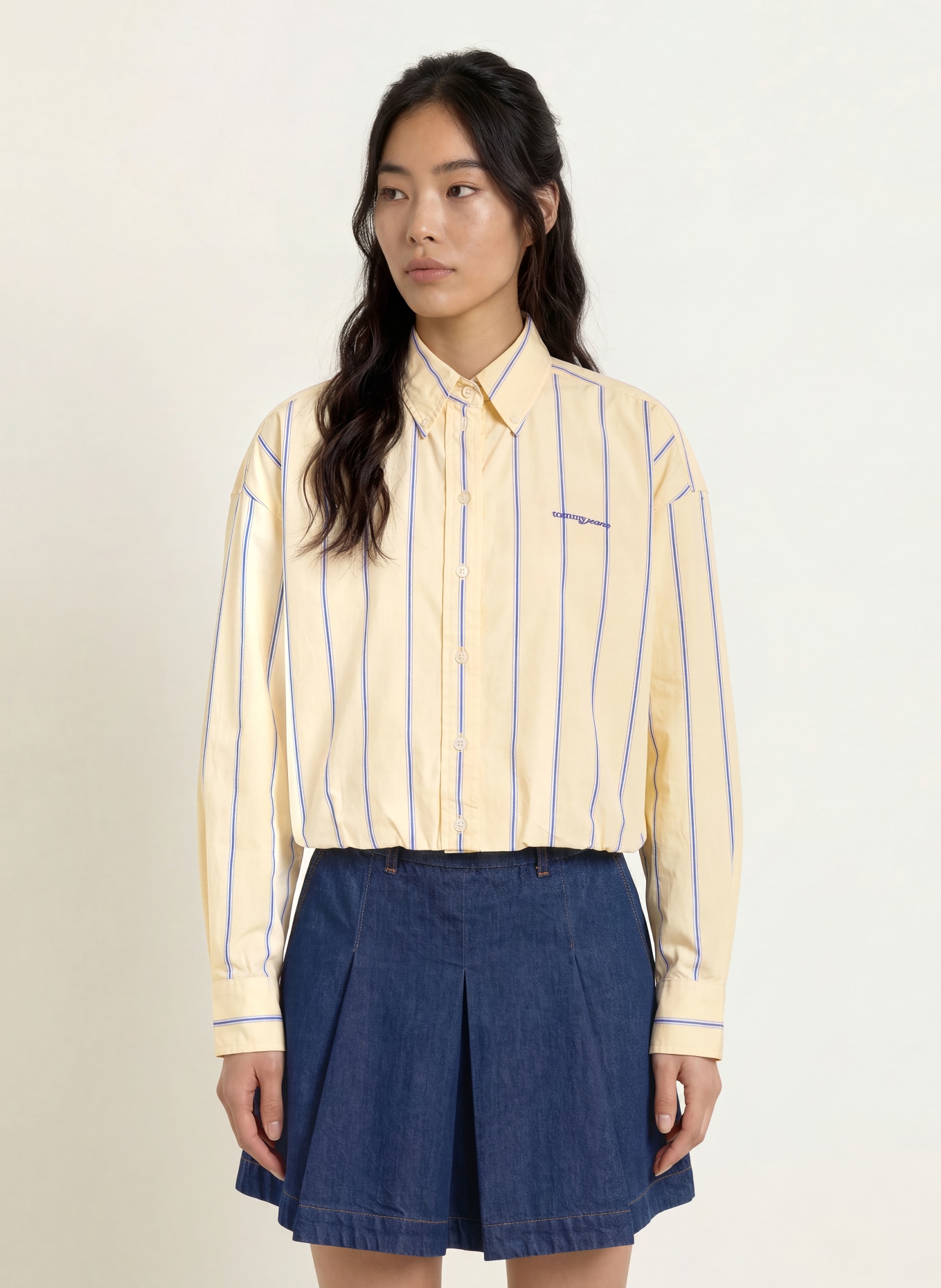 TOMMY JEANS Cropped Shirt Blouse: YELLOW / BLUE