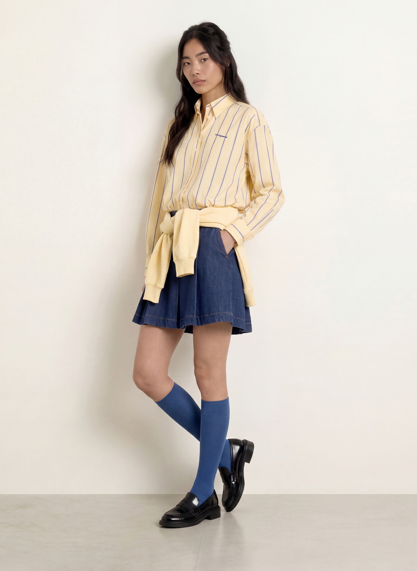 TOMMY JEANS Cropped Shirt Blouse: YELLOW / BLUE