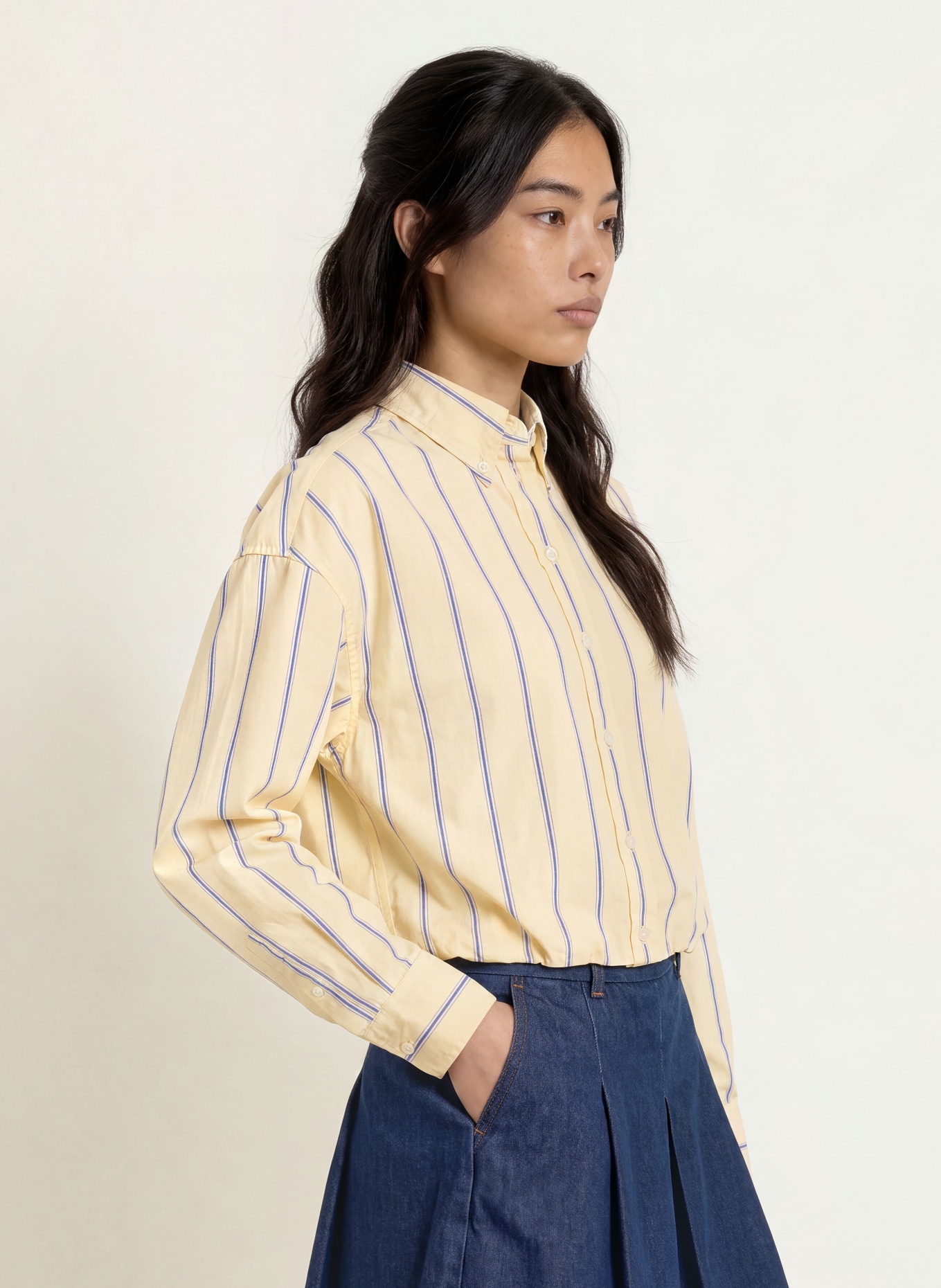 TOMMY JEANS Cropped Shirt Blouse: YELLOW / BLUE