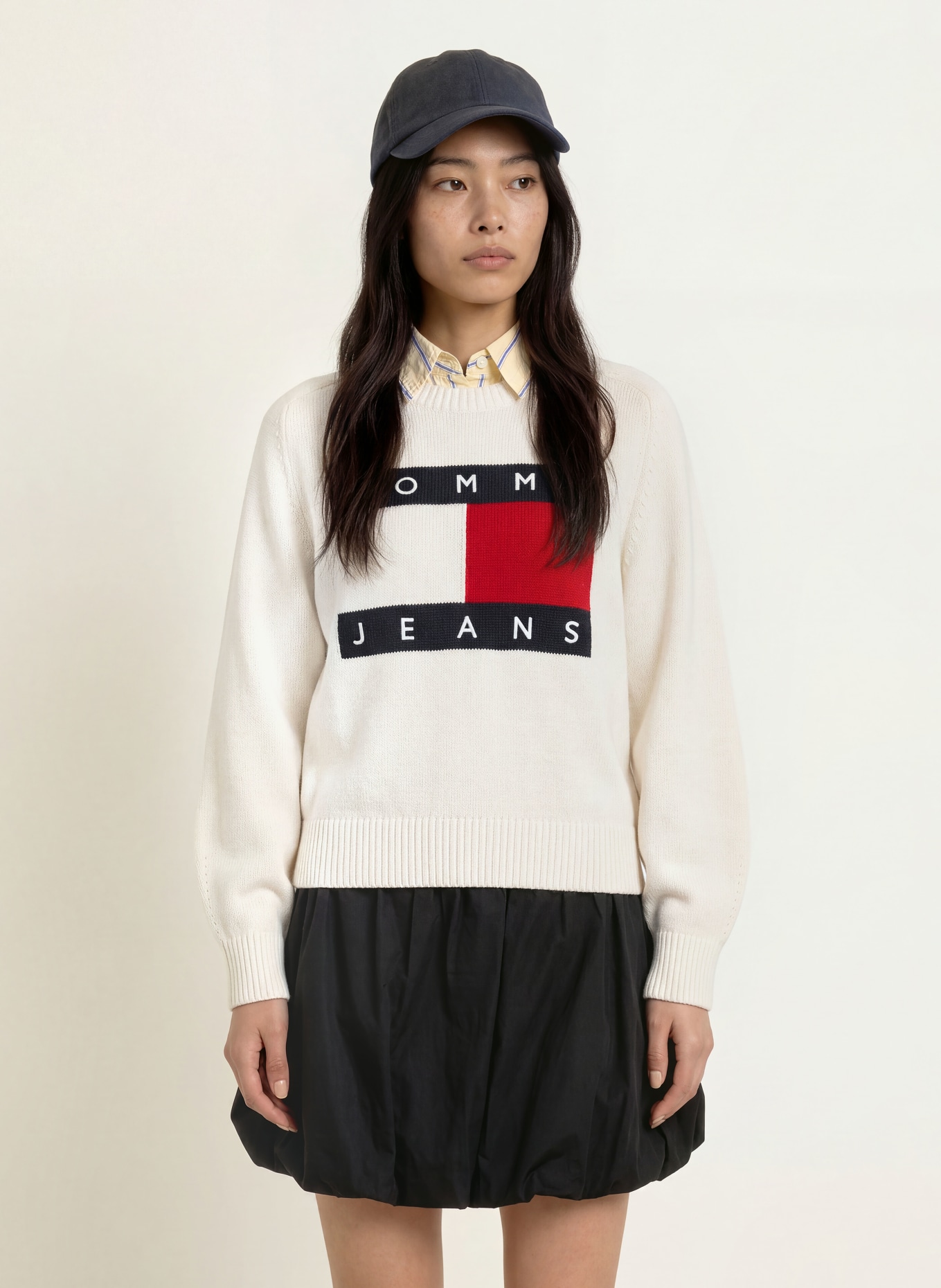 TOMMY JEANS Sweater: ECRU / RED / DARK BLUE