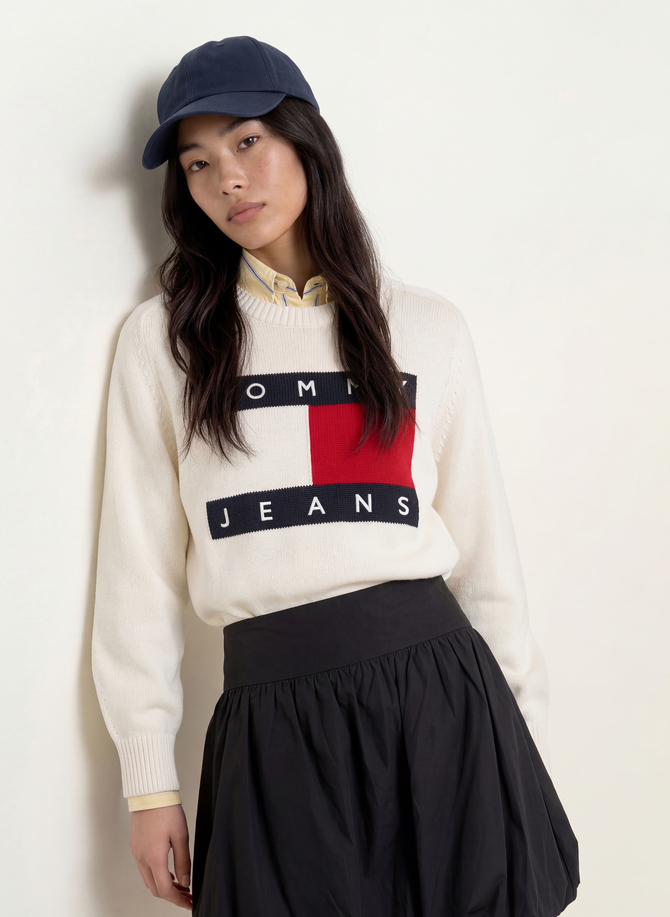 TOMMY JEANS Sweater: ECRU / RED / DARK BLUE