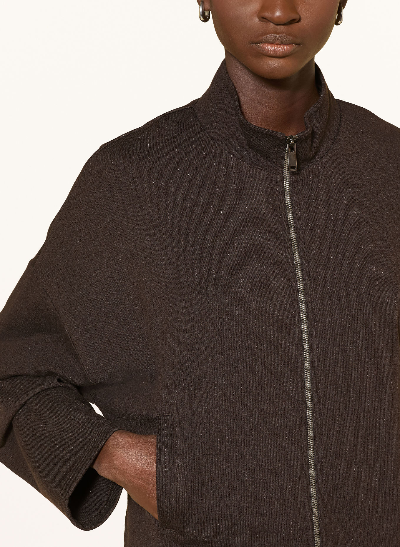 MILANO ITALY Sweatjakke med glimmergarn: MØRKEBRUN