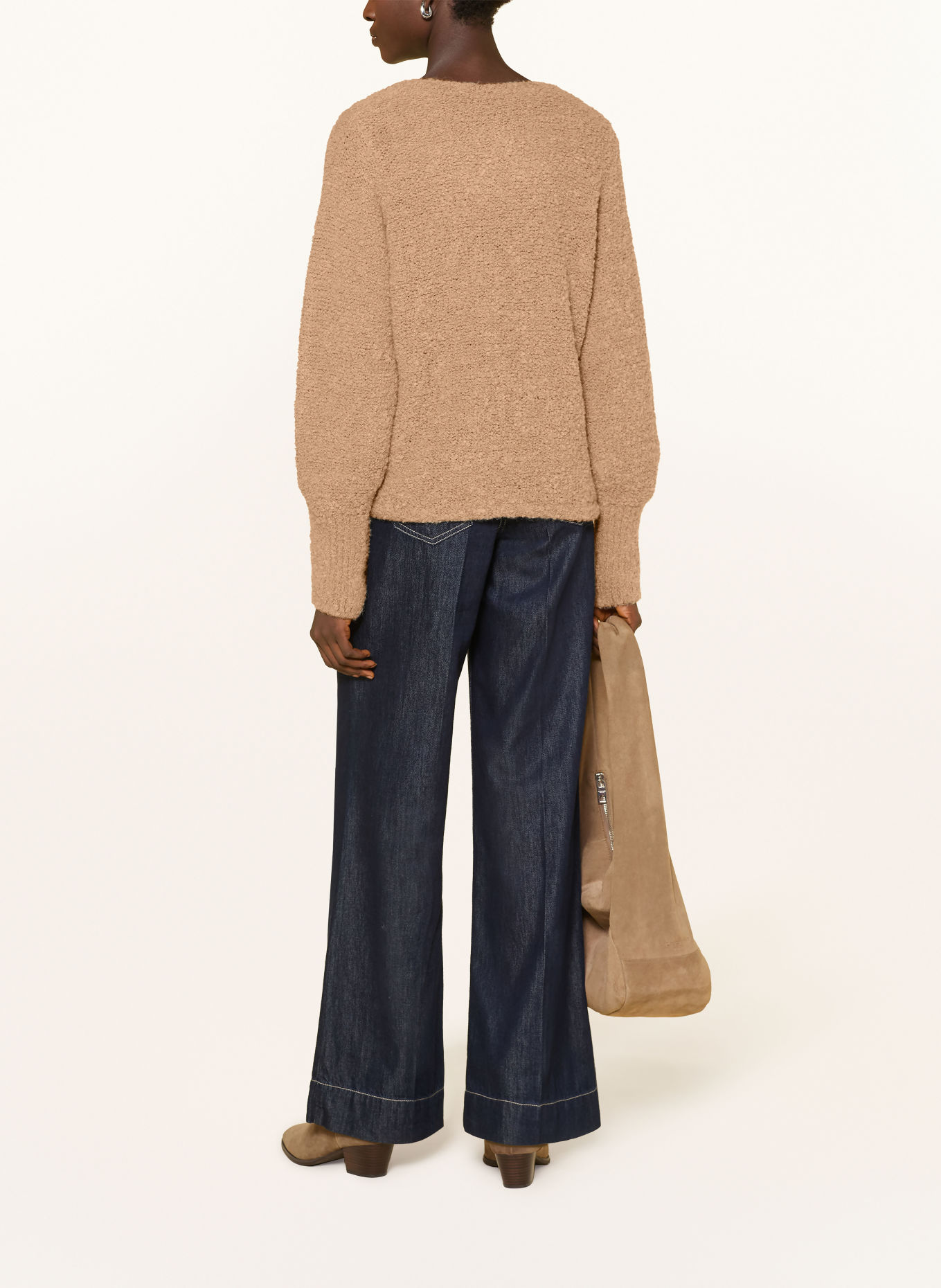 MILANO ITALY Bouclé-gebreid openvallend vest: BEIGE