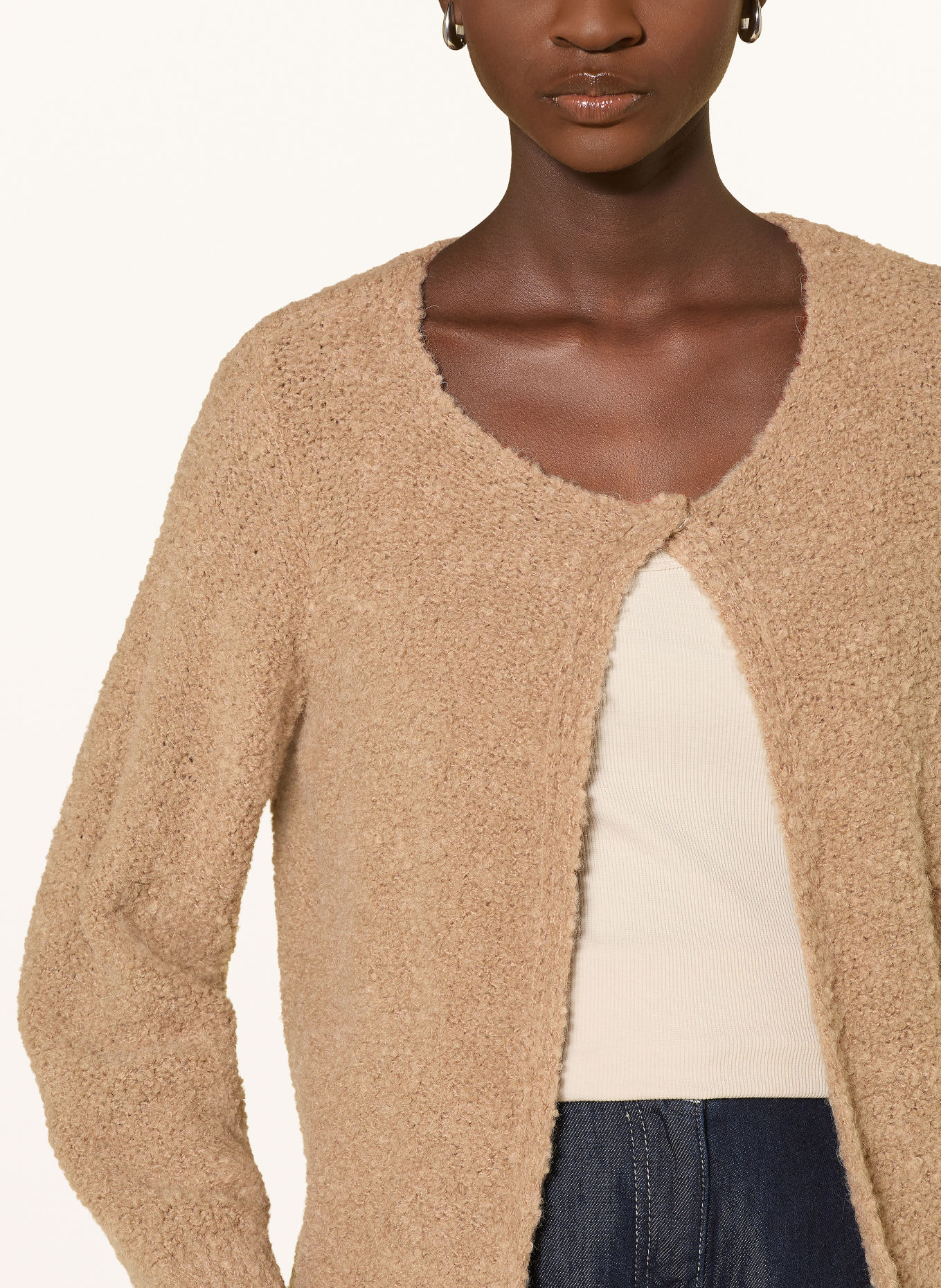 MILANO ITALY Bouclé-gebreid openvallend vest: BEIGE