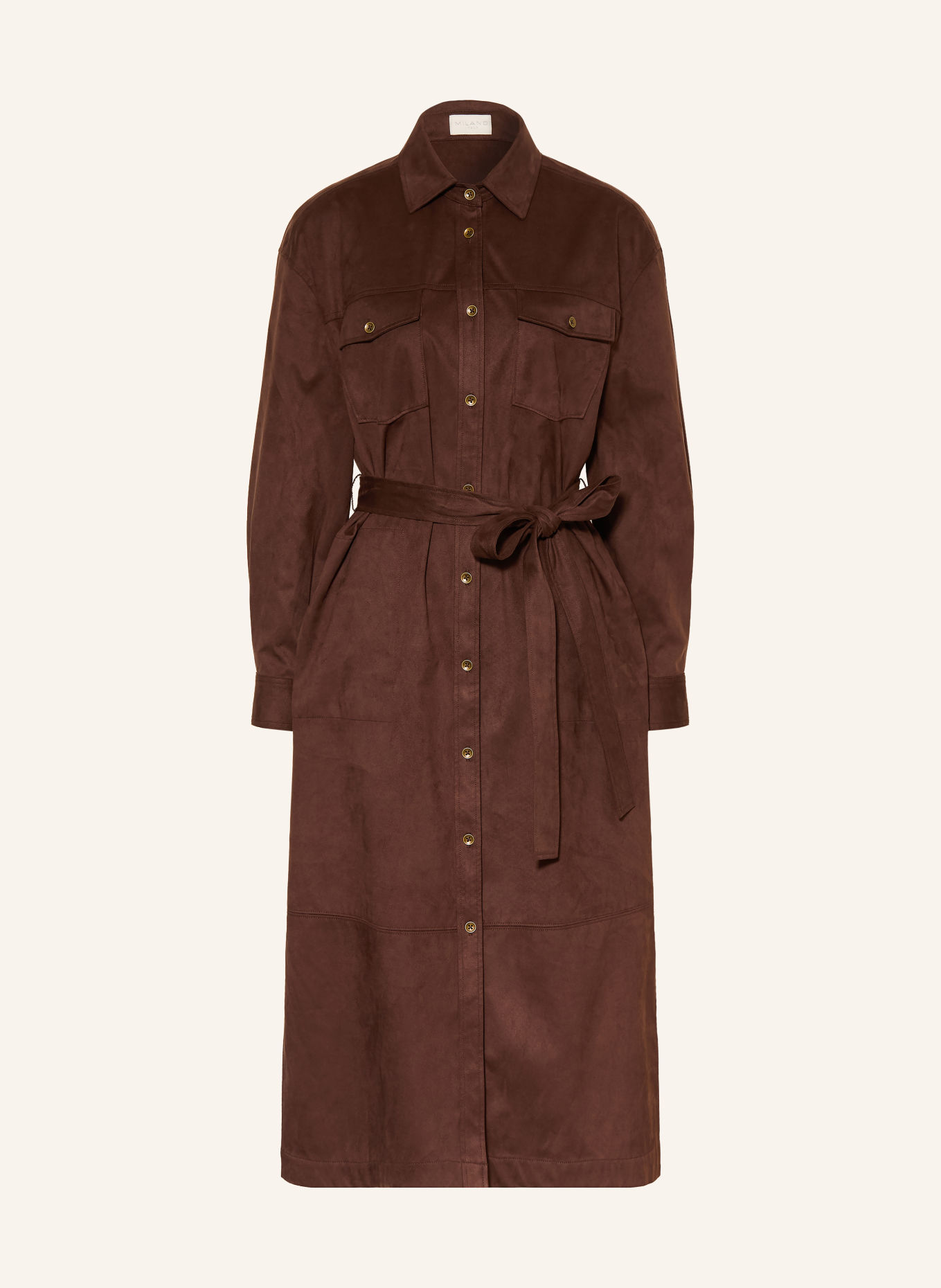 MILANO ITALY Hemdblusenkleid in Lederoptik: DUNKELBRAUN