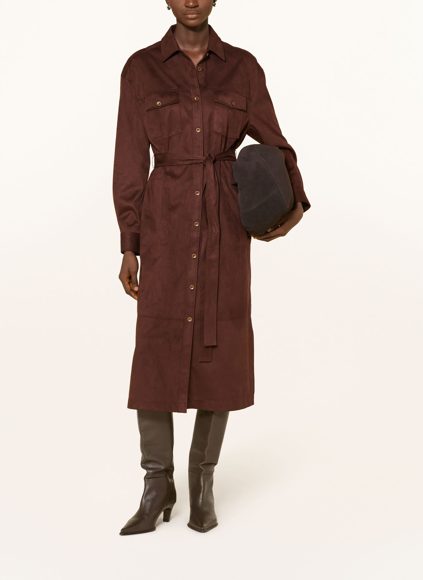 MILANO ITALY Hemdblusenkleid in Lederoptik: DUNKELBRAUN