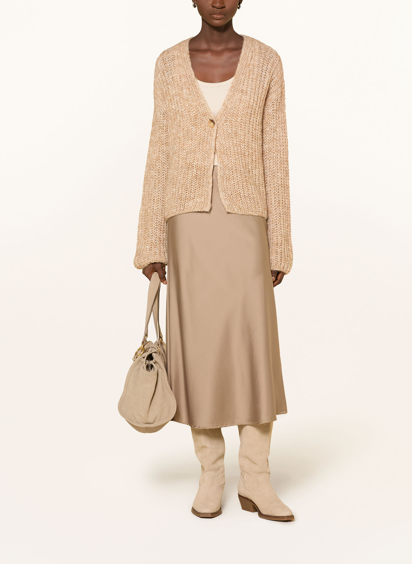 MILANO ITALY Gilet ouvert en maille avec fil pailleté: BEIGE