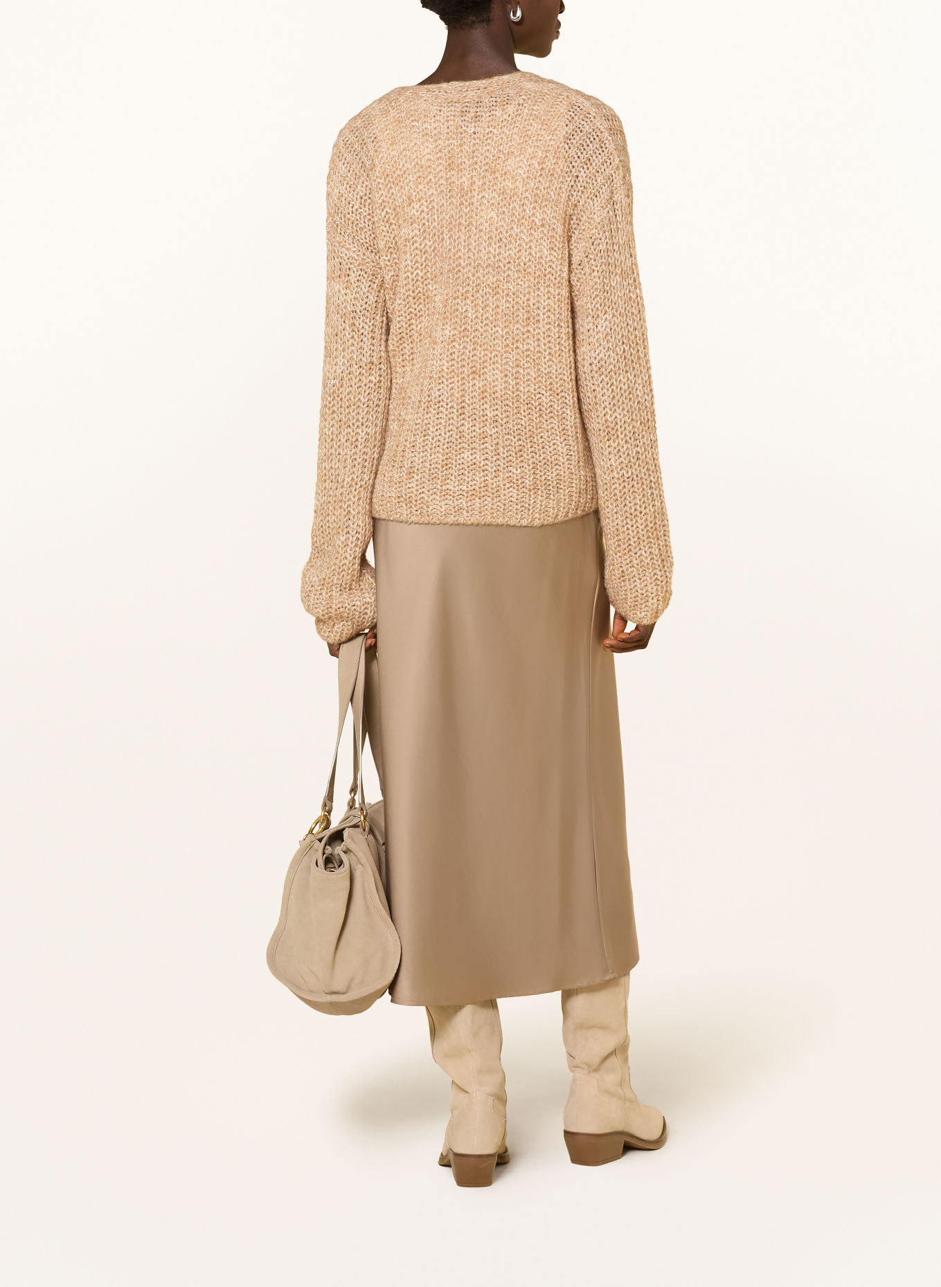 MILANO ITALY Gilet ouvert en maille avec fil pailleté: BEIGE