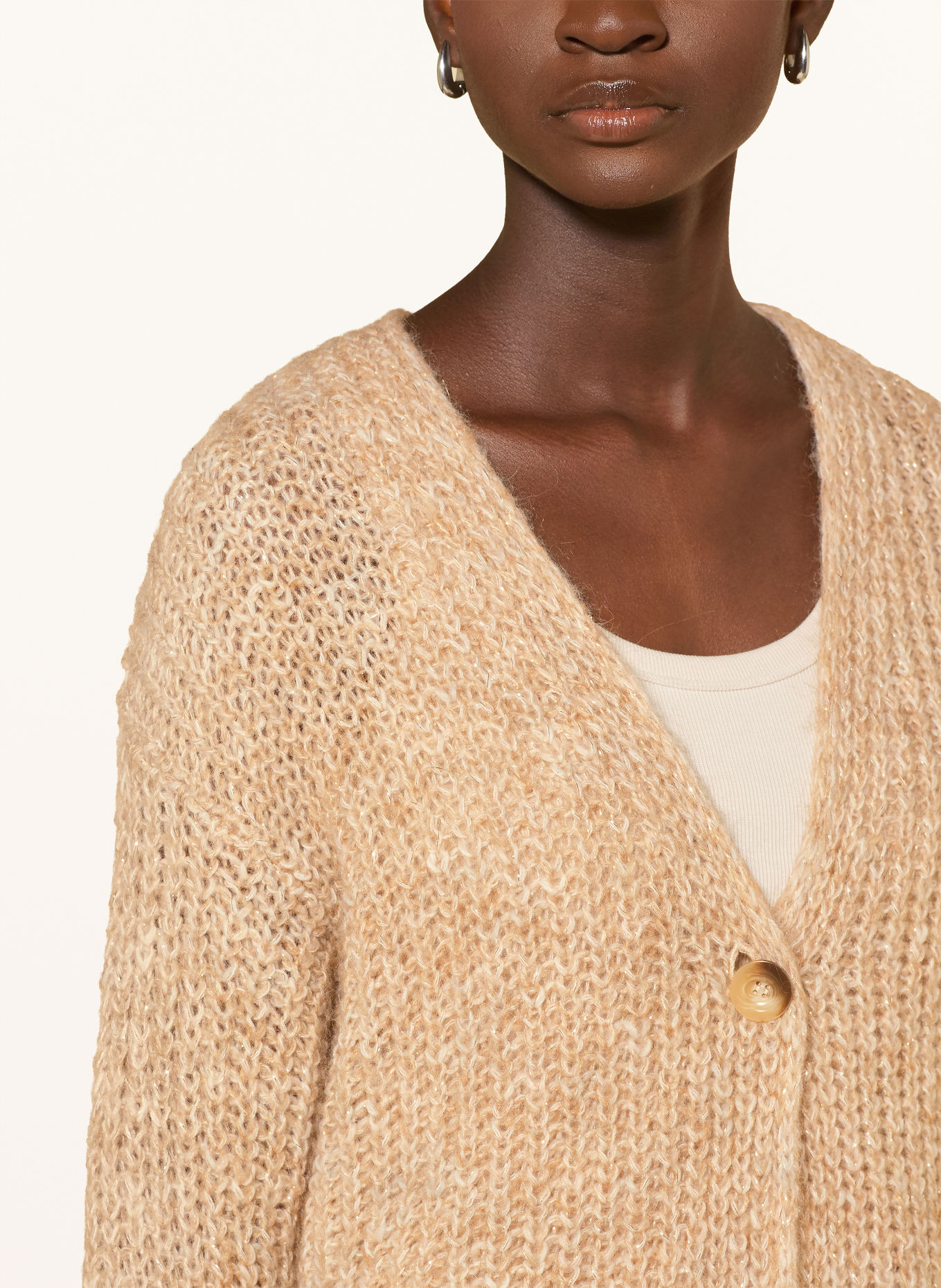 MILANO ITALY Gilet ouvert en maille avec fil pailleté: BEIGE