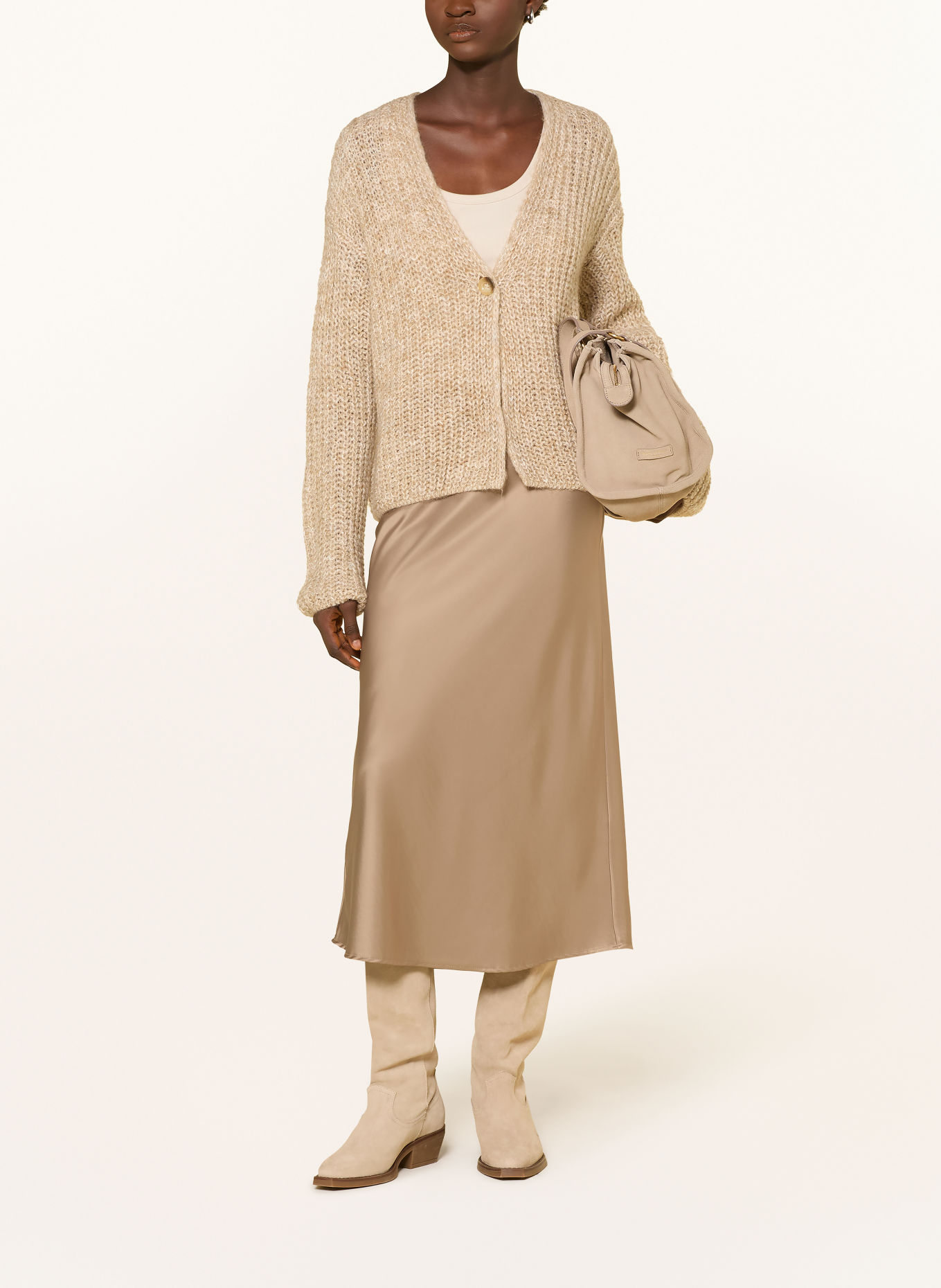 MILANO ITALY Satin skirt: CAMEL