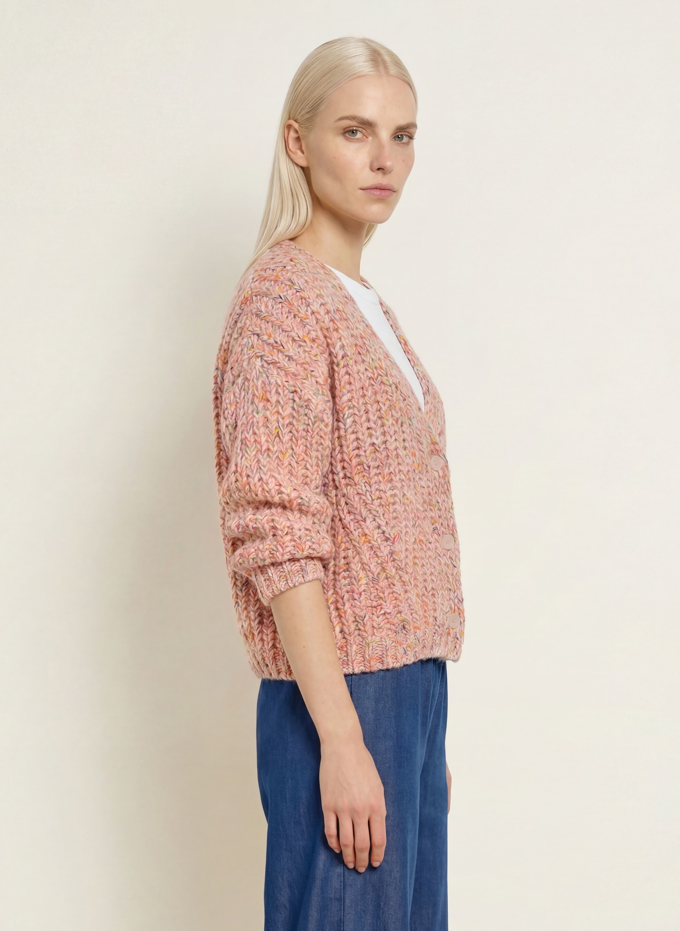 MILANO ITALY Cardigan with glitter yarn: BEIGE / NEON PINK / NEON GREEN